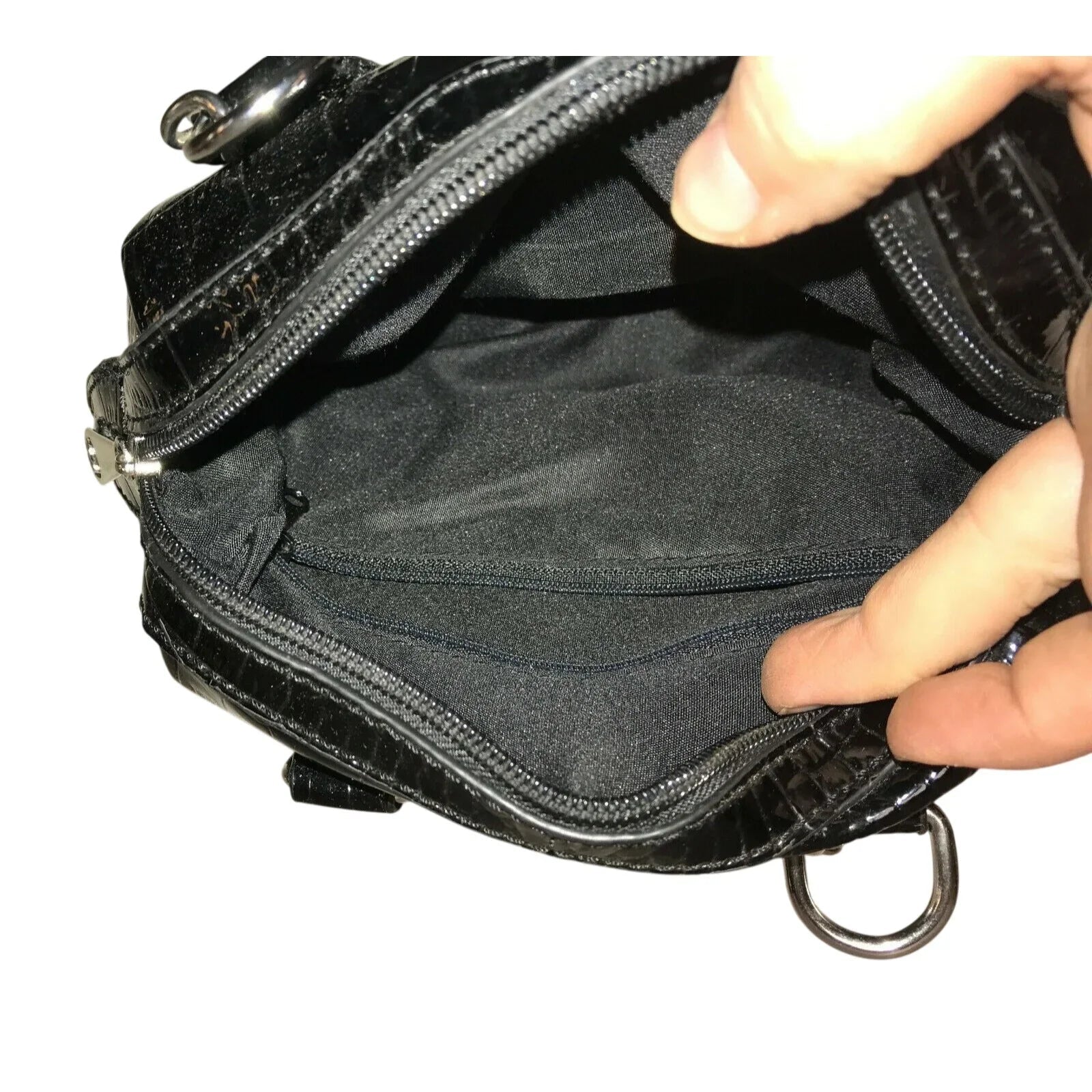 Liz Claiborne Black HandBag Purse Shiny Faux Croc Leather - Liz Claiborne - A+ Stuff