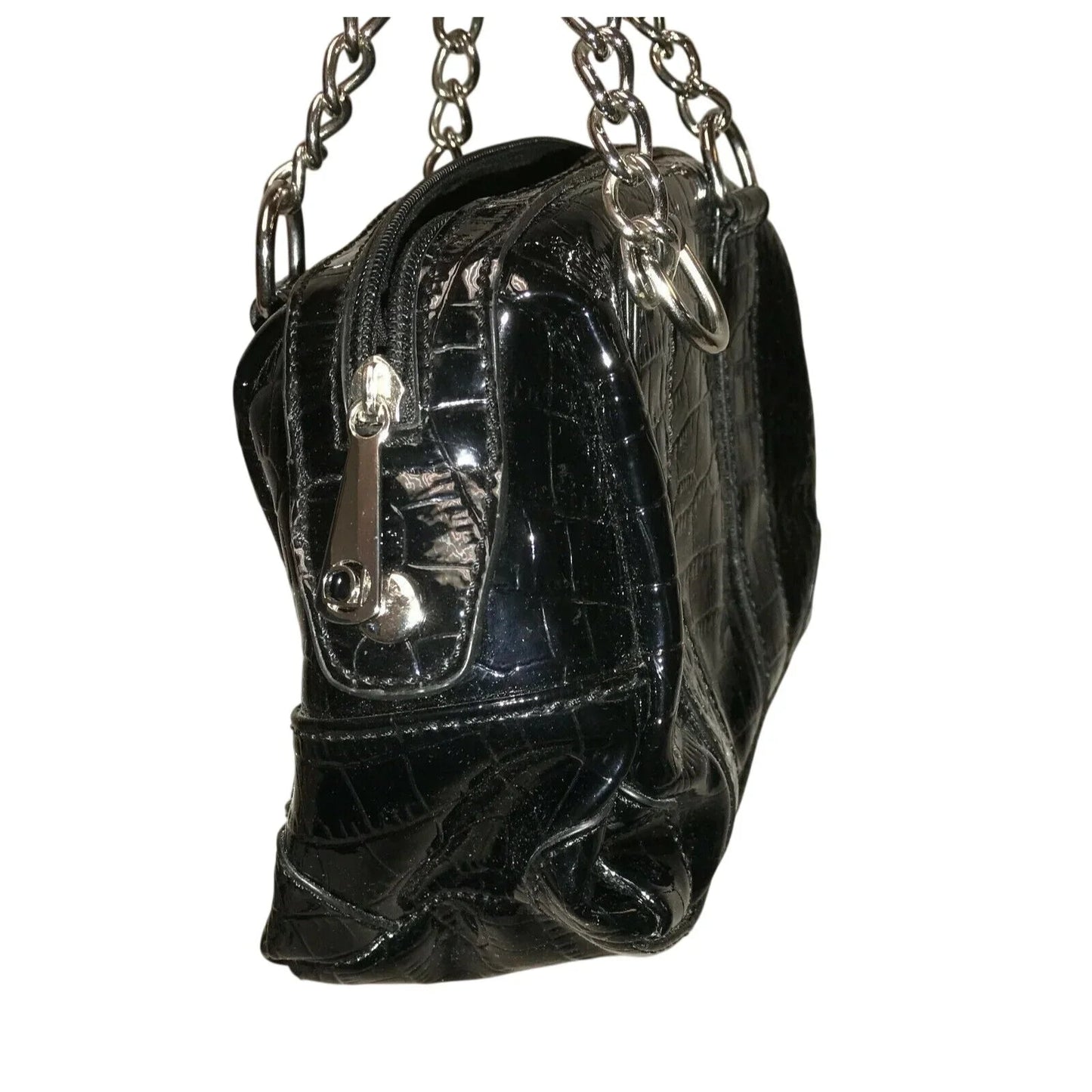 Liz Claiborne Black HandBag Purse Shiny Faux Croc Leather - Liz Claiborne - A+ Stuff
