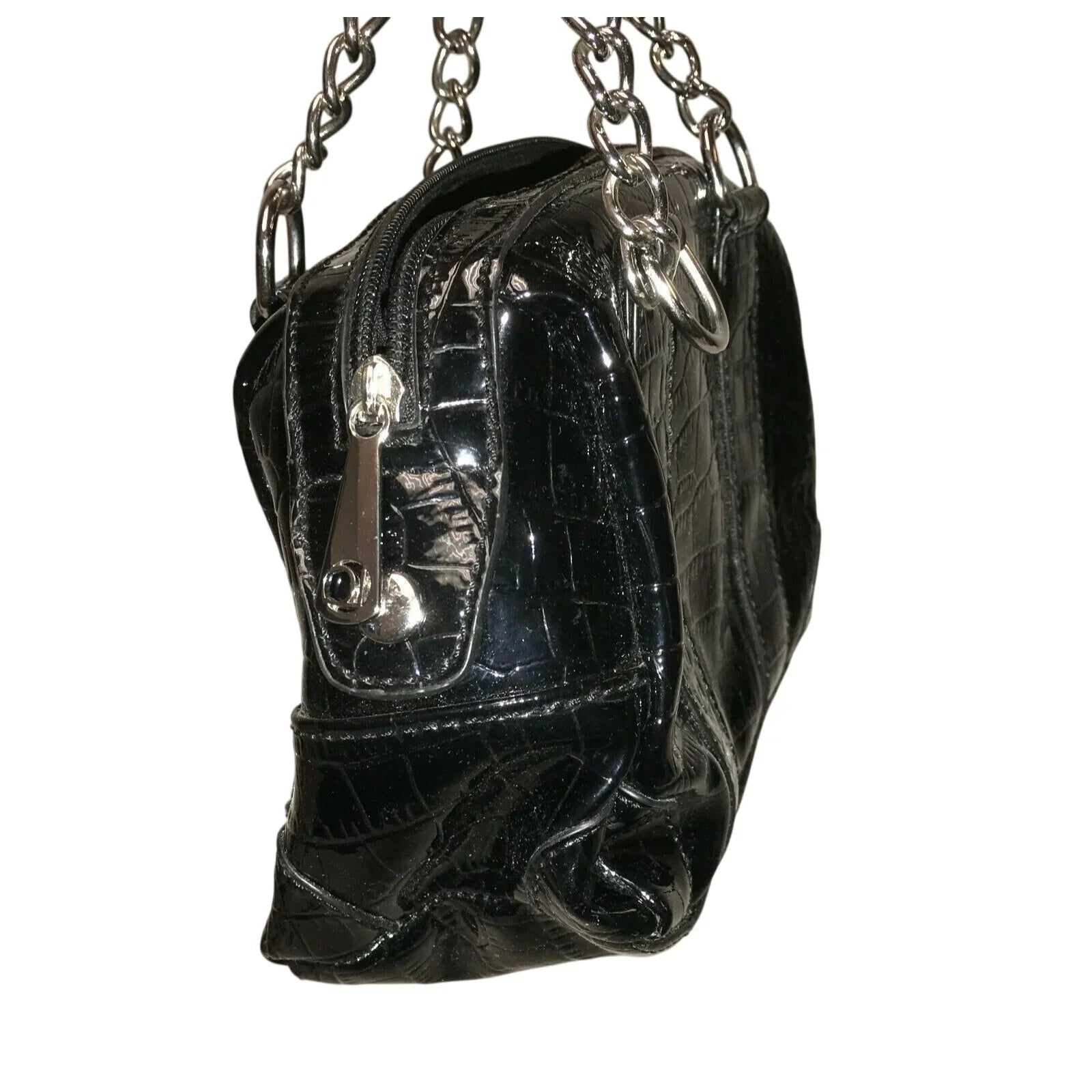 Liz Claiborne Black HandBag Purse Shiny Faux Croc Leather - Liz Claiborne - A+ Stuff
