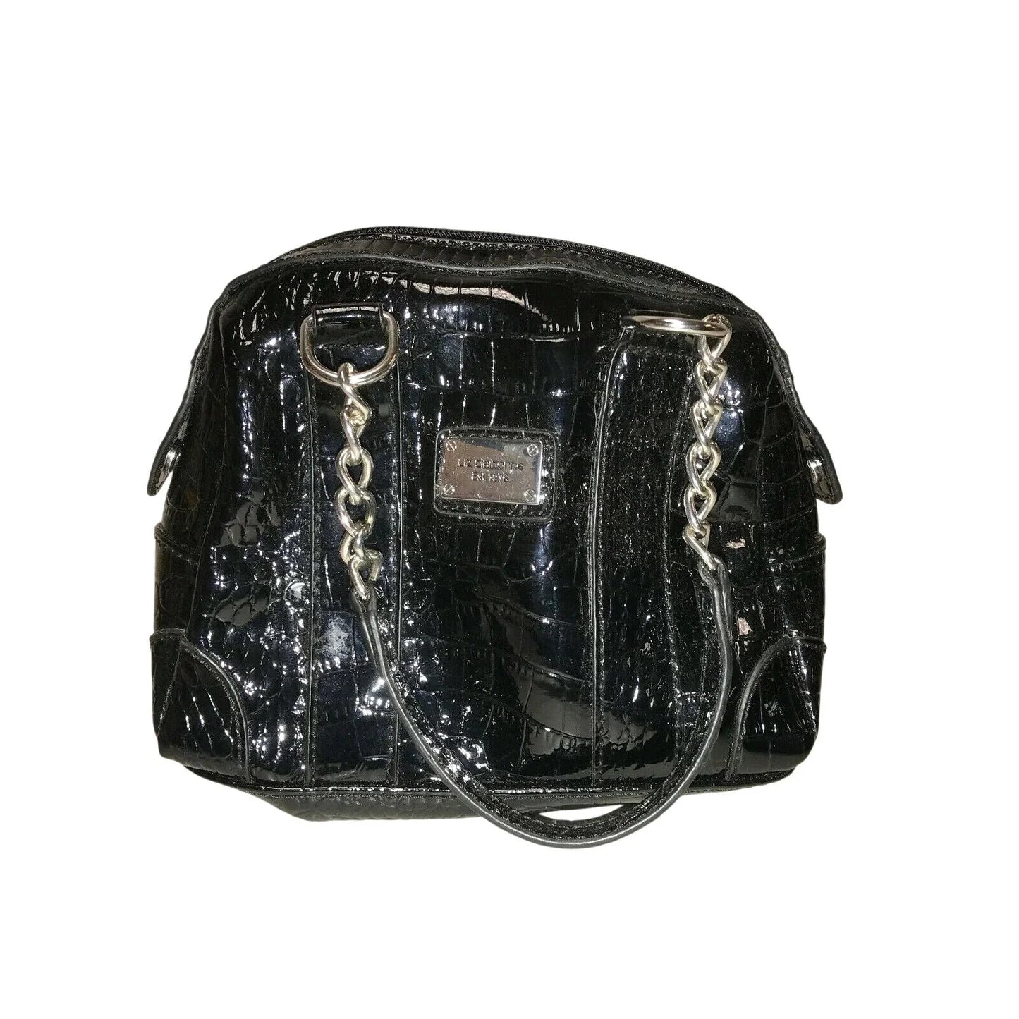 Liz Claiborne Black HandBag Purse Shiny Faux Croc Leather - Liz Claiborne - A+ Stuff