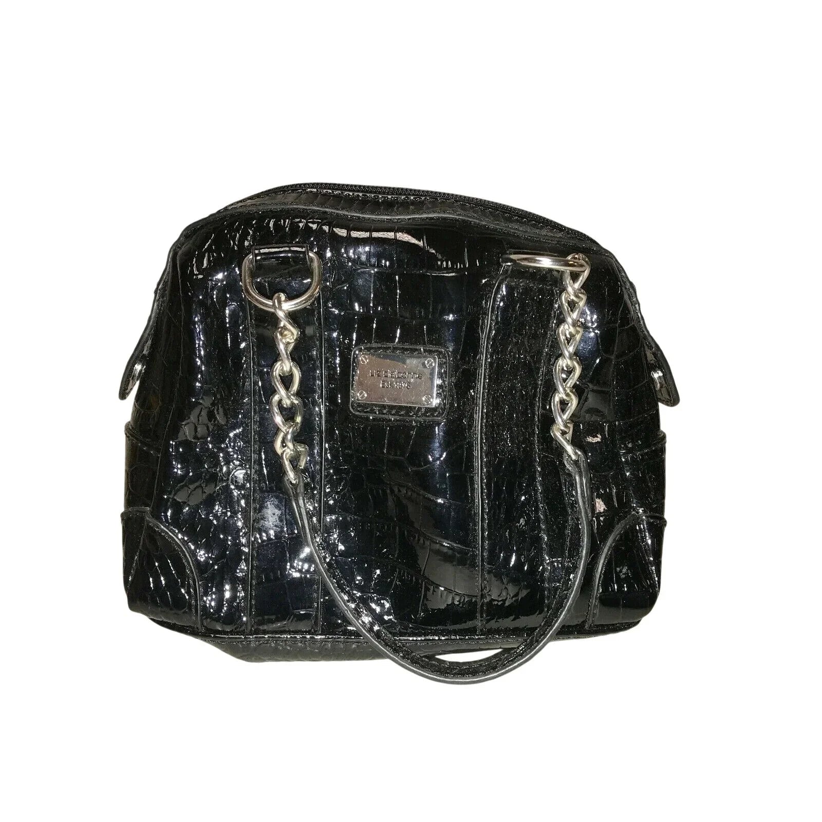 Liz Claiborne Black HandBag Purse Shiny Faux Croc Leather - Liz Claiborne - A+ Stuff