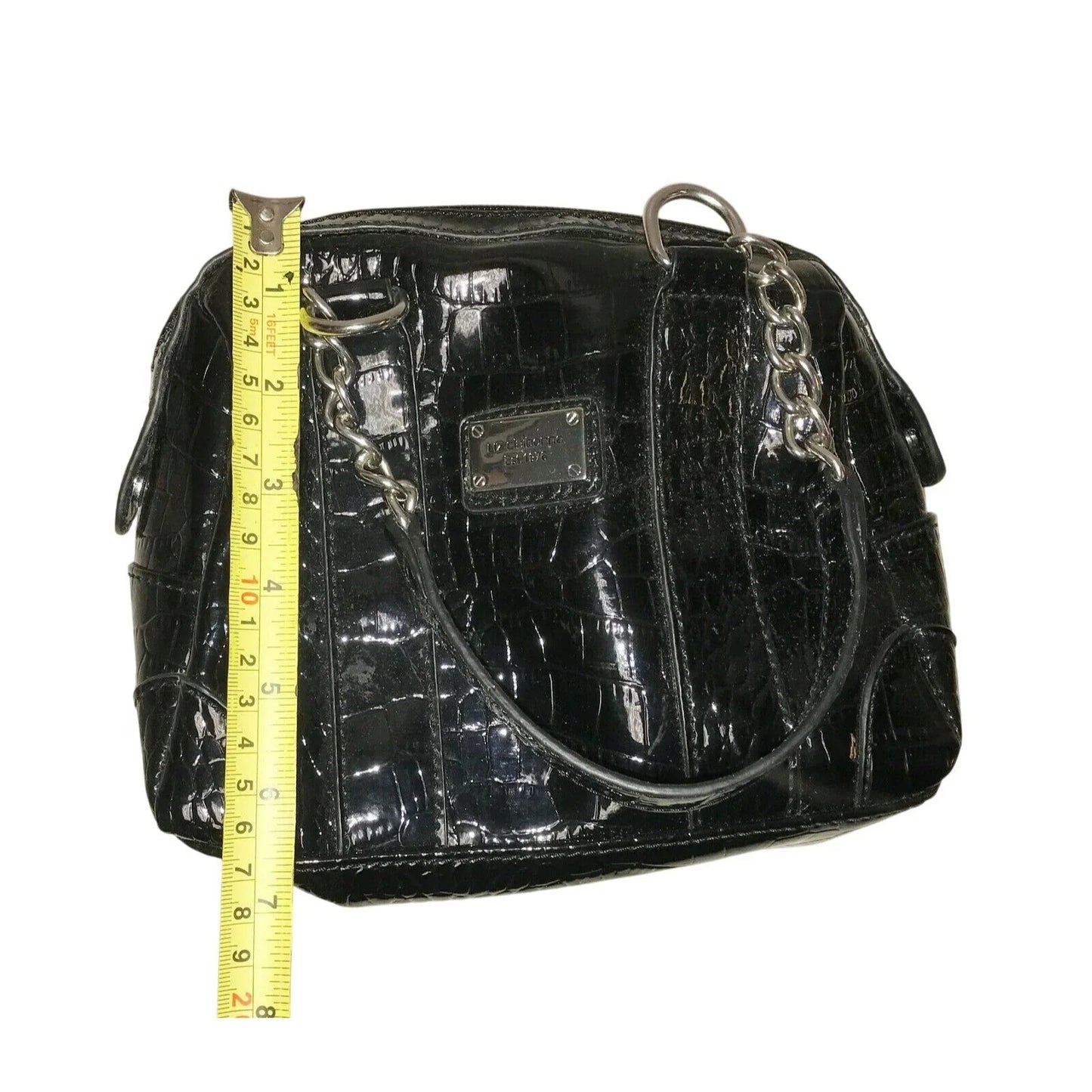Liz Claiborne Black HandBag Purse Shiny Faux Croc Leather - Liz Claiborne - A+ Stuff