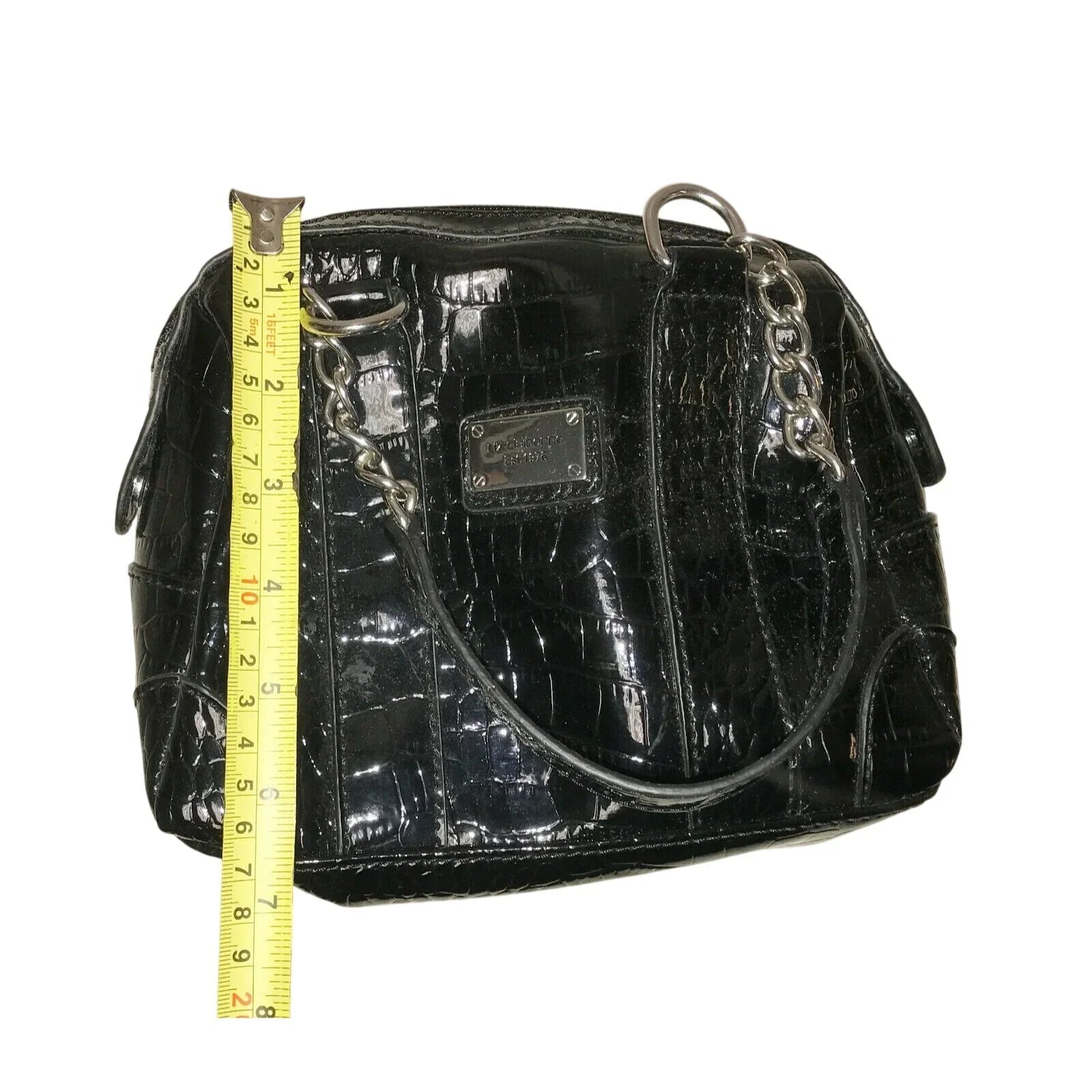 Liz Claiborne Black HandBag Purse Shiny Faux Croc Leather - Liz Claiborne - A+ Stuff