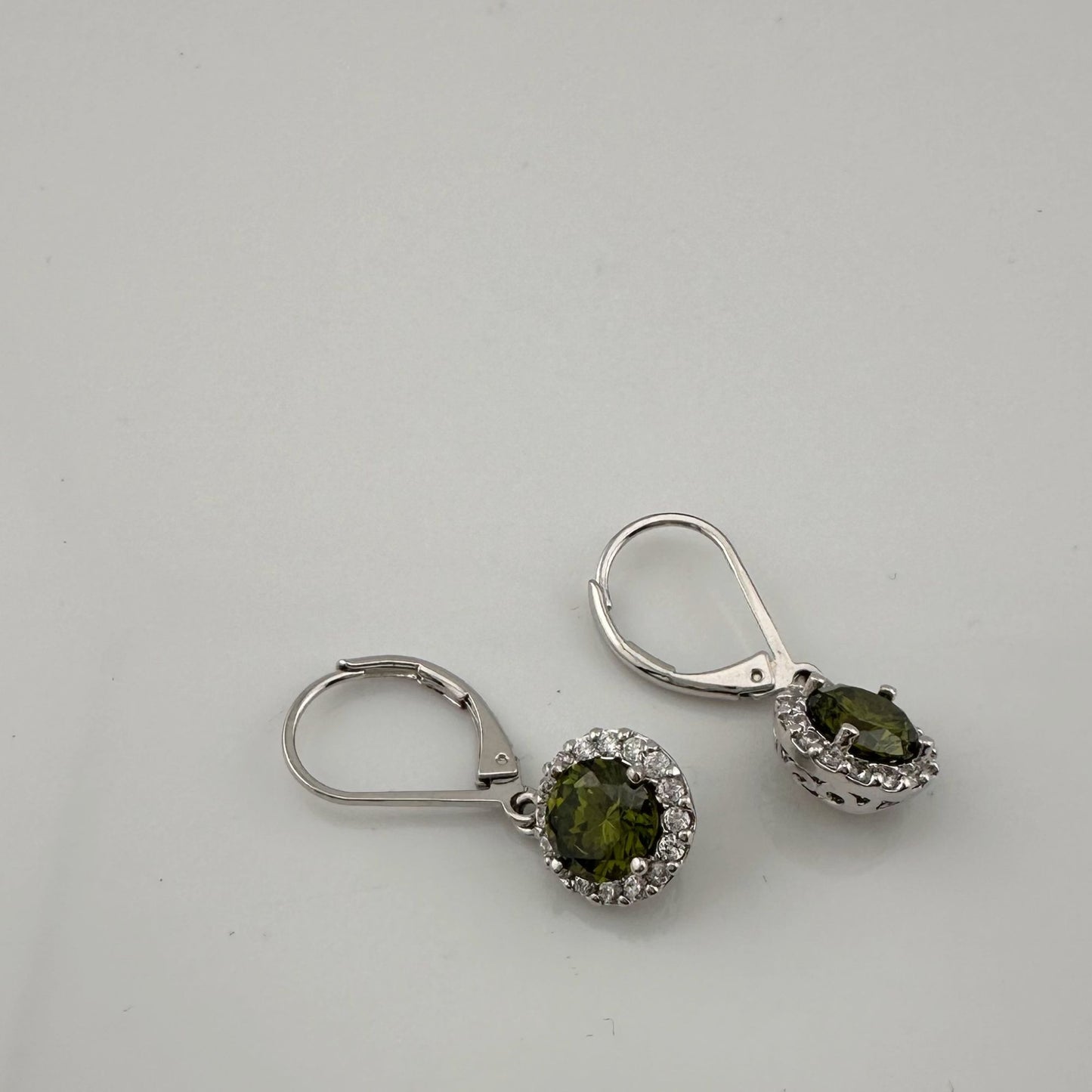 Beautiful Green Peridot & White Topaz Round Halo Necklace and Earrings Set