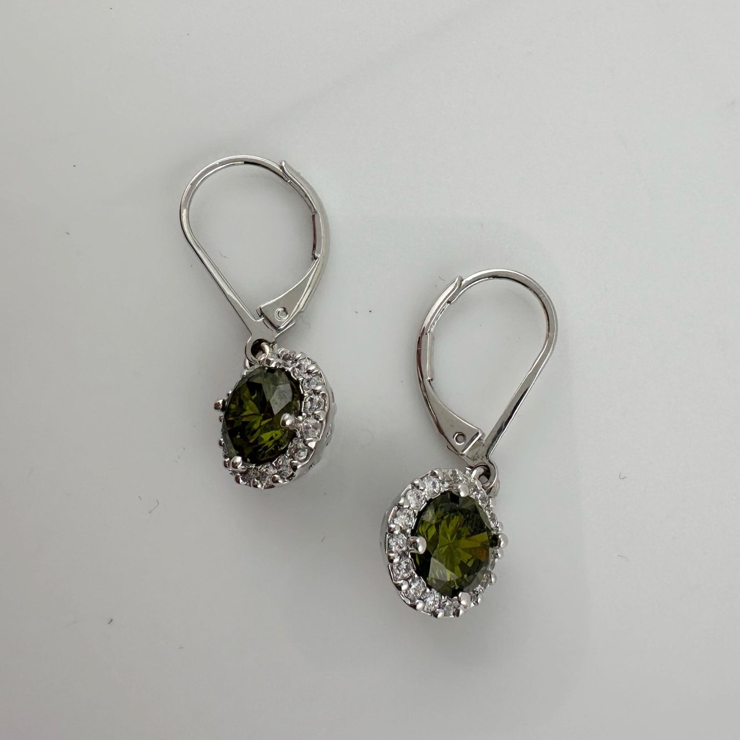 Beautiful Green Peridot & White Topaz Round Halo Necklace and Earrings Set