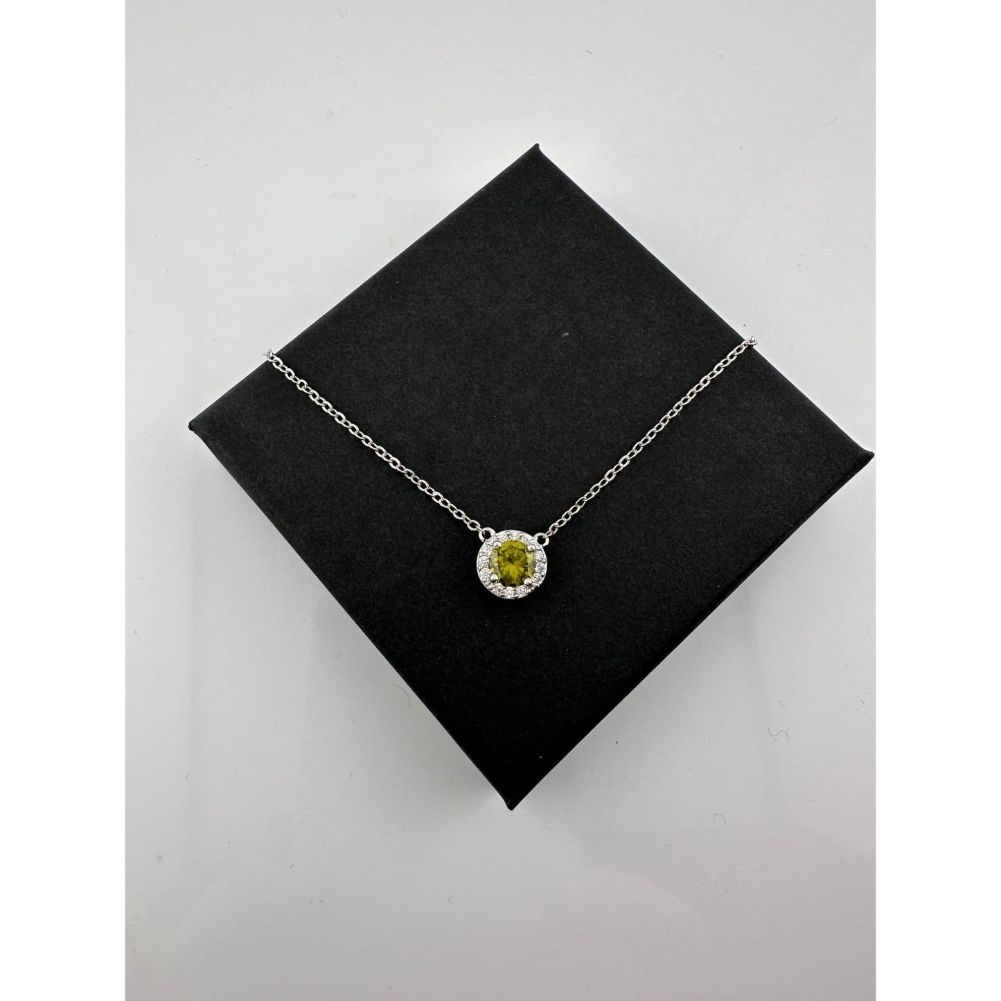 Beautiful Green Peridot & White Topaz Round Halo Necklace and Earrings Set