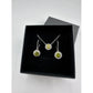 Beautiful Green Peridot & White Topaz Round Halo Necklace and Earrings Set