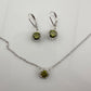 Beautiful Green Peridot & White Topaz Round Halo Necklace and Earrings Set