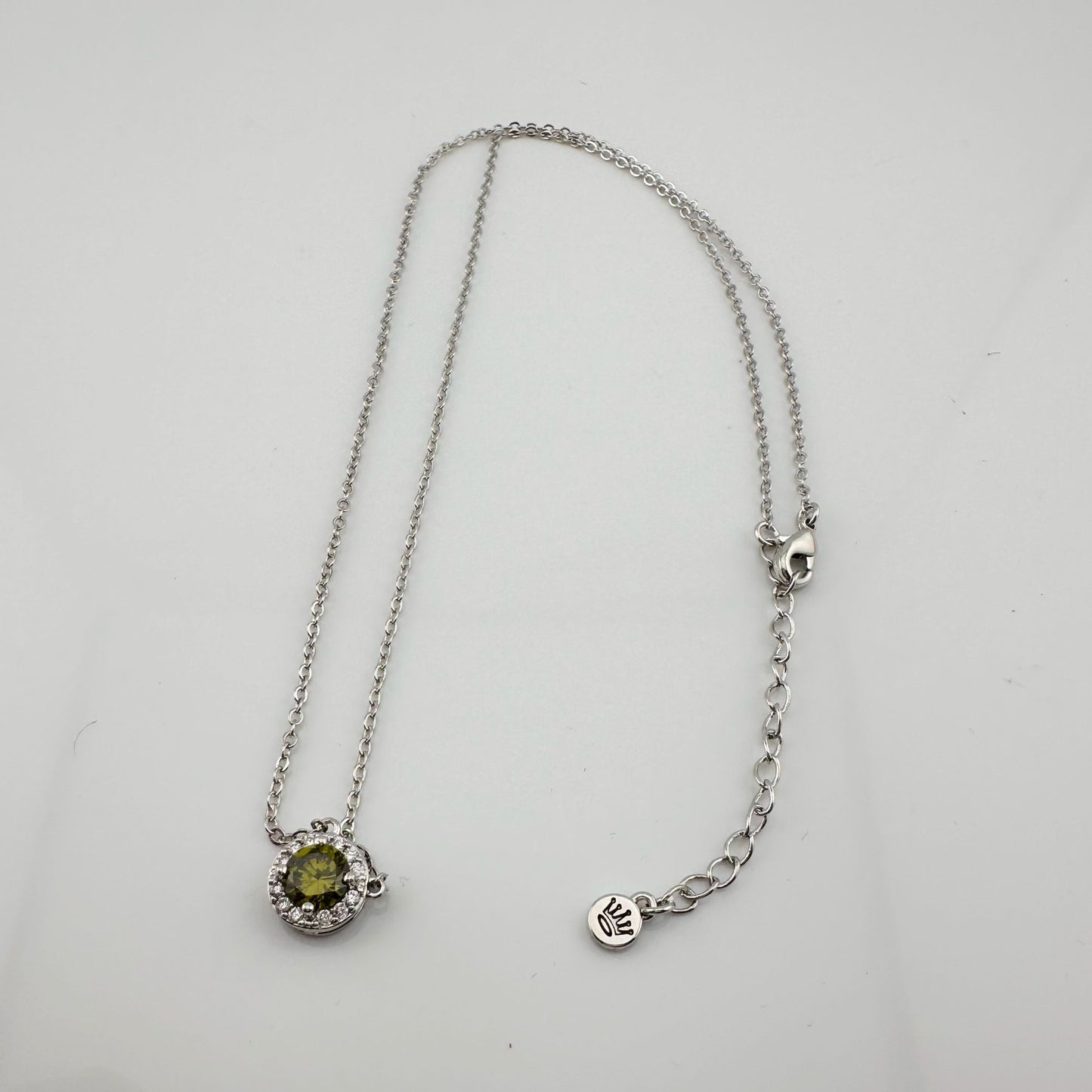 Beautiful Green Peridot & White Topaz Round Halo Necklace and Earrings Set