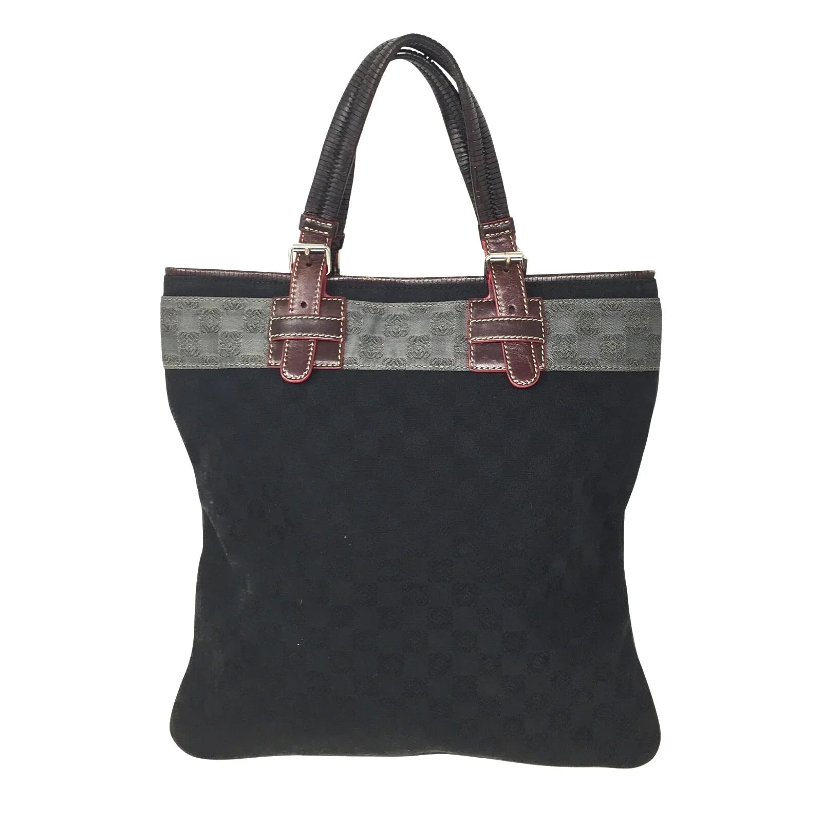 LOEWE - Leather - Trimmed Anagram Canvas Tote Black & Gray - Loewe - tote bag - A+ Stuff
