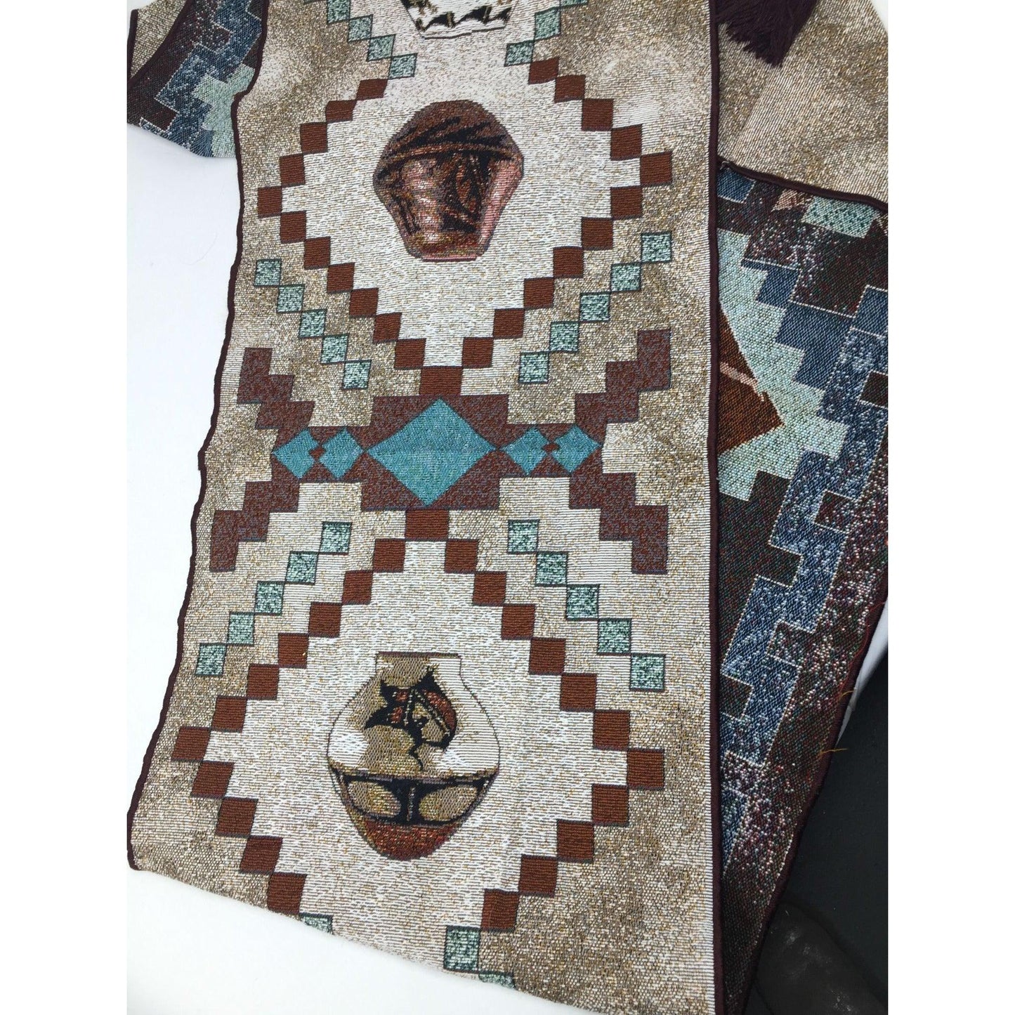 Long Patterned Southwestern Tapestry Table Runner with Tassels - A+ Stuff - Decor - A+ Stuff