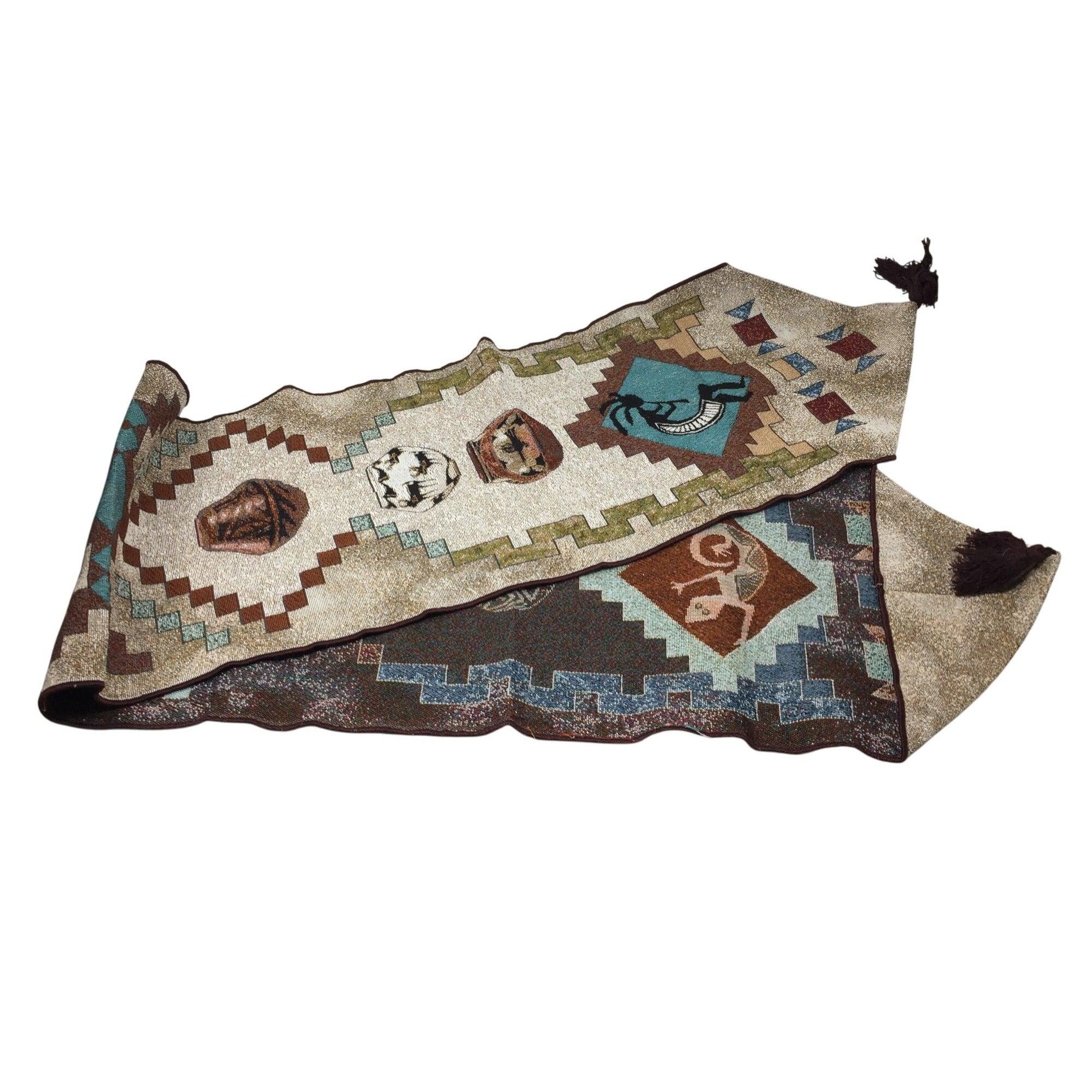 Long Patterned Southwestern Tapestry Table Runner with Tassels - A+ Stuff - Decor - A+ Stuff