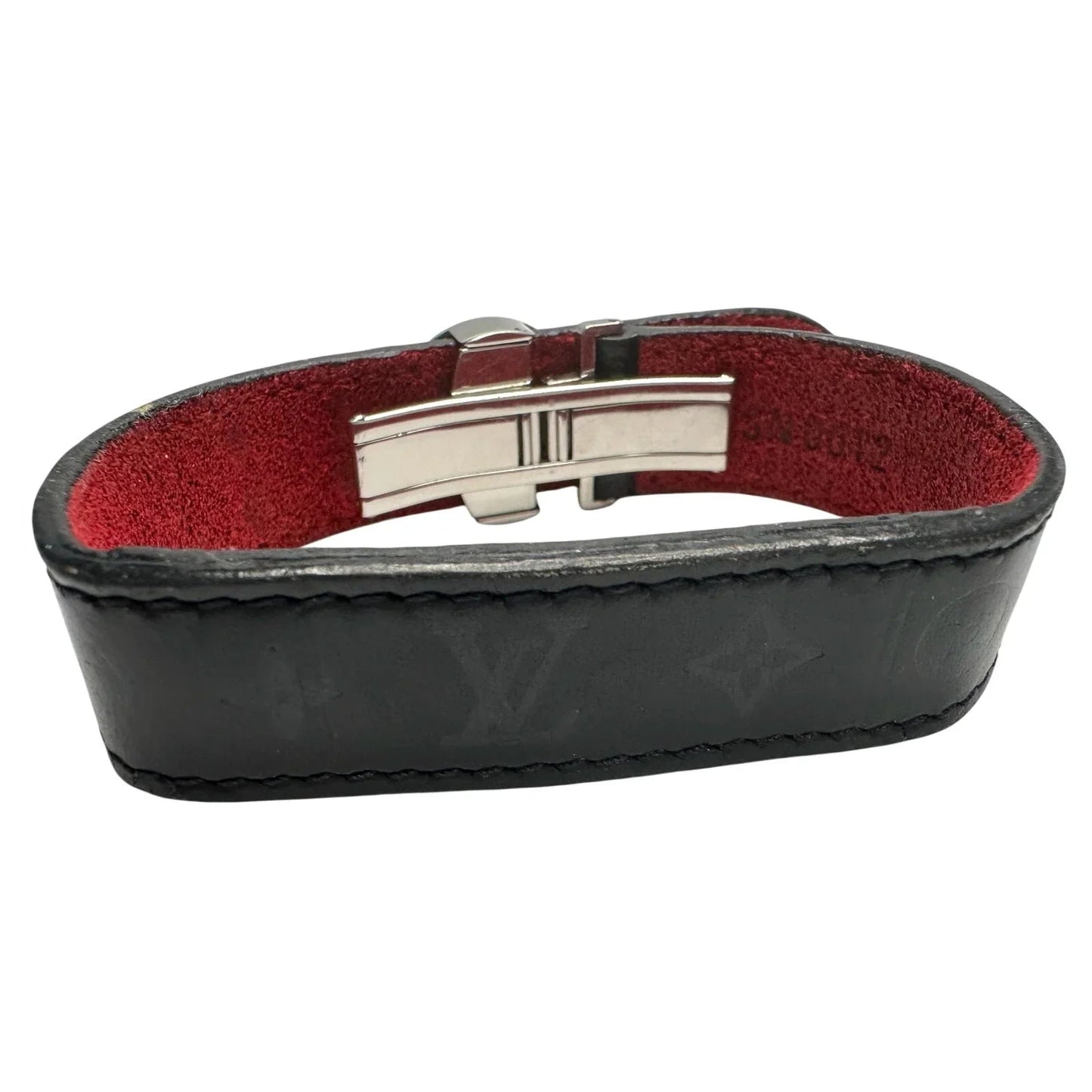 Louis Vuitton (LV) Black Leather Monogram Wish Bracelet with Red Leather on Inverse - Louis Vuitton - Designer Bracelet - A+ Stuff