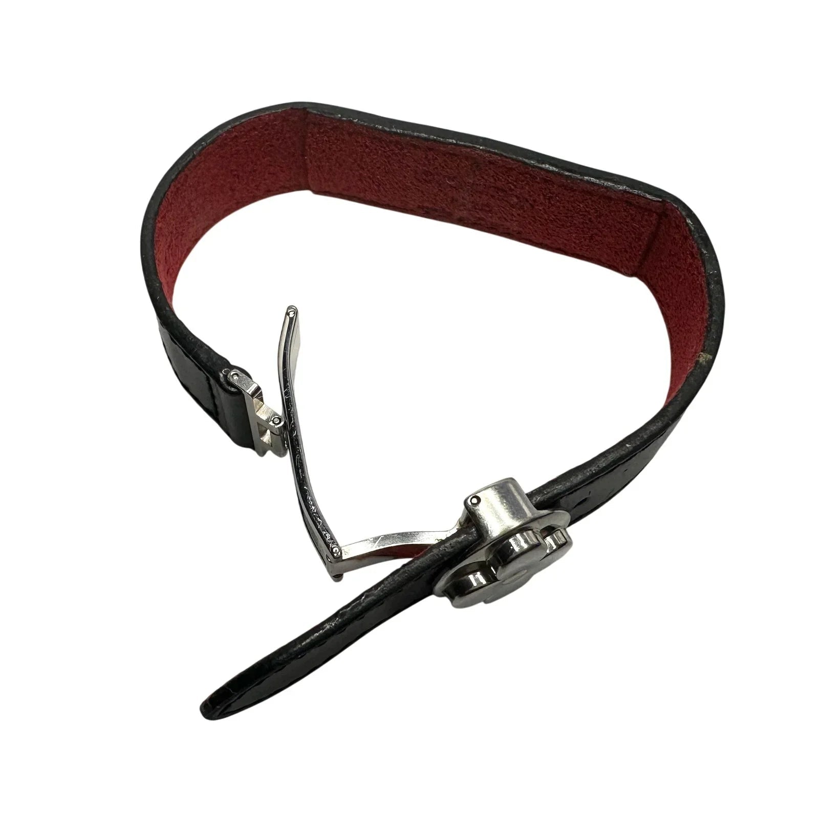 Louis Vuitton (LV) Black Leather Monogram Wish Bracelet with Red Leather on Inverse - Louis Vuitton - Designer Bracelet - A+ Stuff