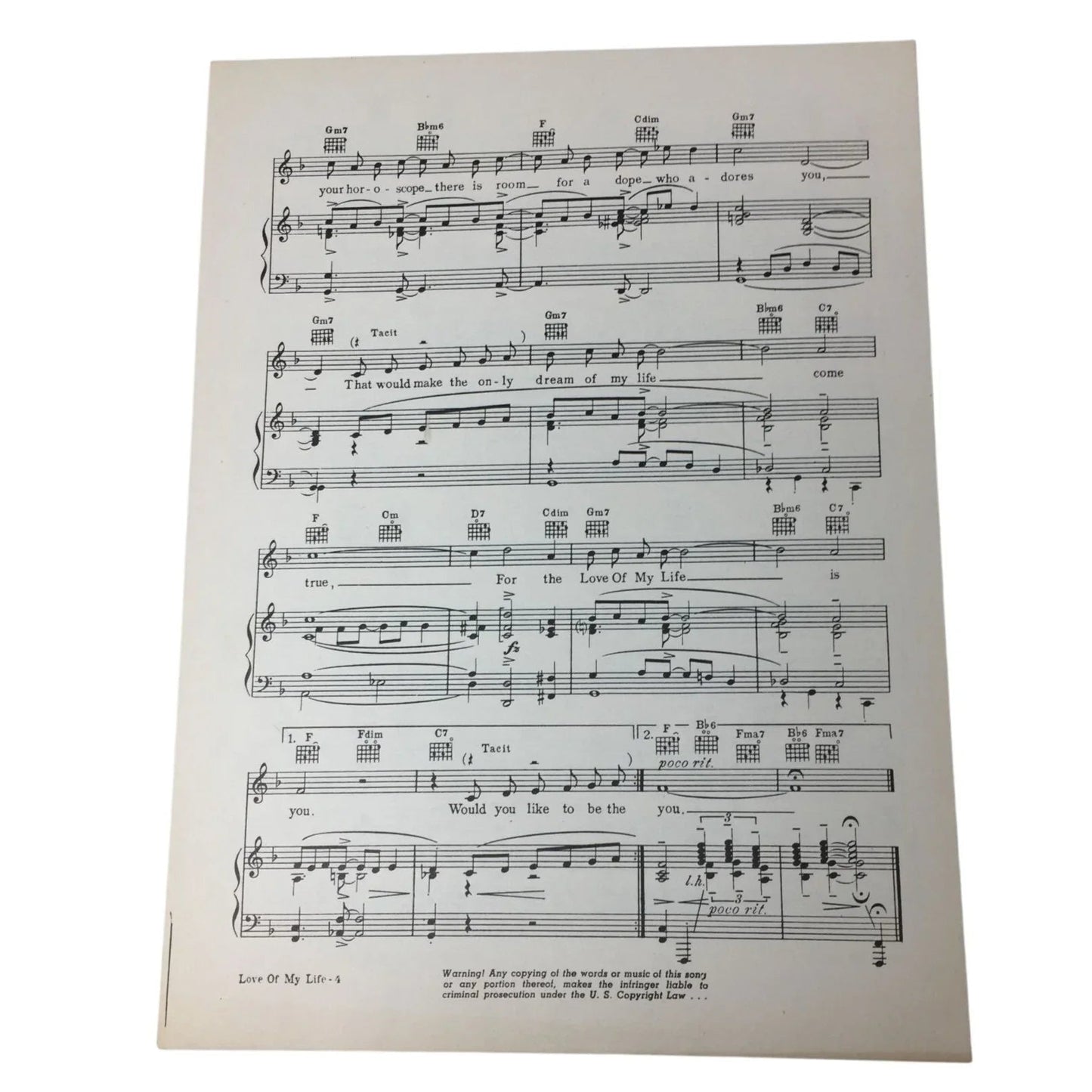 ''Love of my Life'' from ''Second Chorus'' Vintage 1940 Sheet Music - A+ Stuff - SHEET MUSIC - A+ Stuff