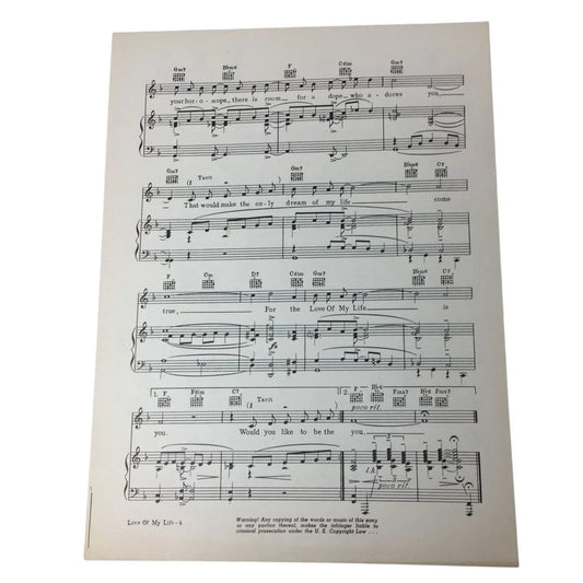 ''Love of my Life'' from ''Second Chorus'' Vintage 1940 Sheet Music - A+ Stuff - SHEET MUSIC - A+ Stuff