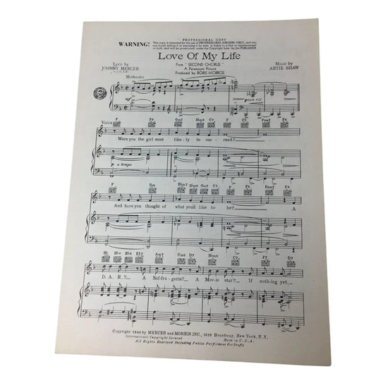 ''Love of my Life'' from ''Second Chorus'' Vintage 1940 Sheet Music - A+ Stuff - SHEET MUSIC - A+ Stuff