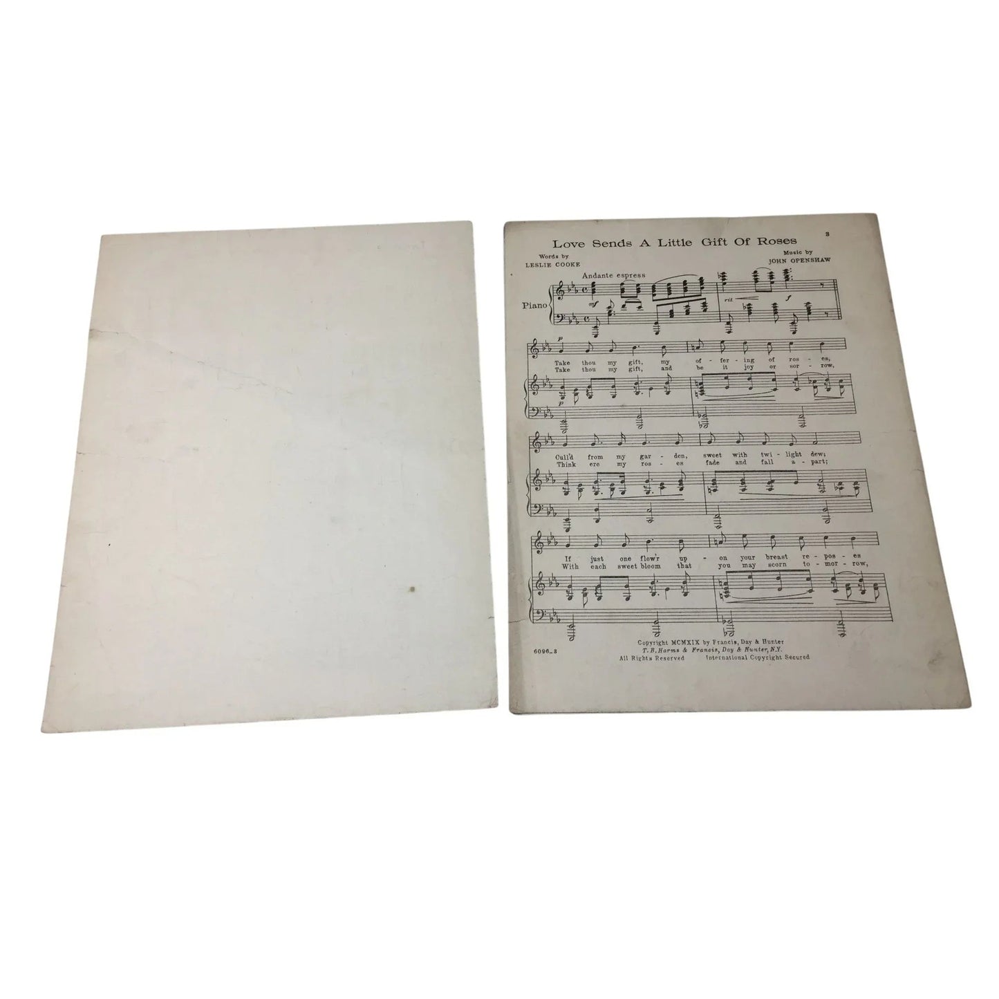 ''LOVE SENDS A LITTLE GIFT OF ROSES'' VINTAGE SHEET MUSIC - A+ Stuff - Sheet Music - A+ Stuff