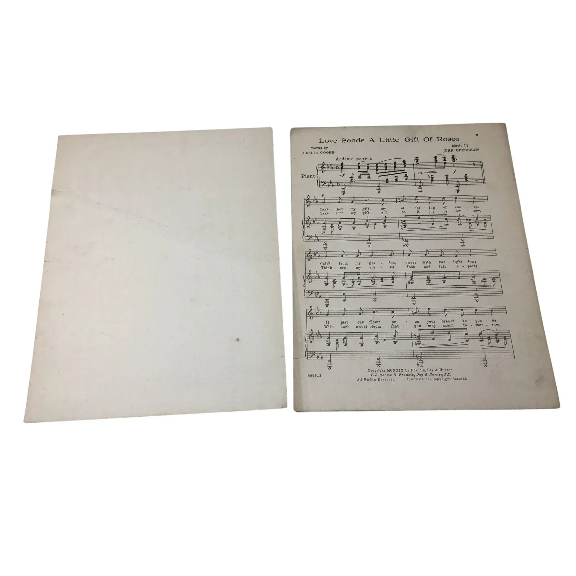''LOVE SENDS A LITTLE GIFT OF ROSES'' VINTAGE SHEET MUSIC - A+ Stuff - Sheet Music - A+ Stuff