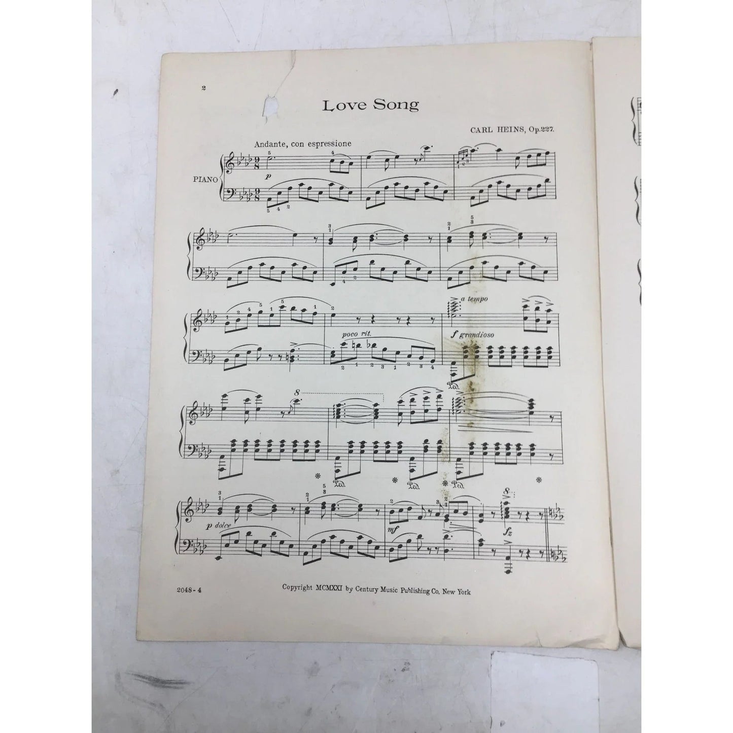 ''LOVE SONG'' OP 227 BY CARL HEINS 2048 Sheet Music Book - A+ Stuff - SHEET MUSIC - A+ Stuff