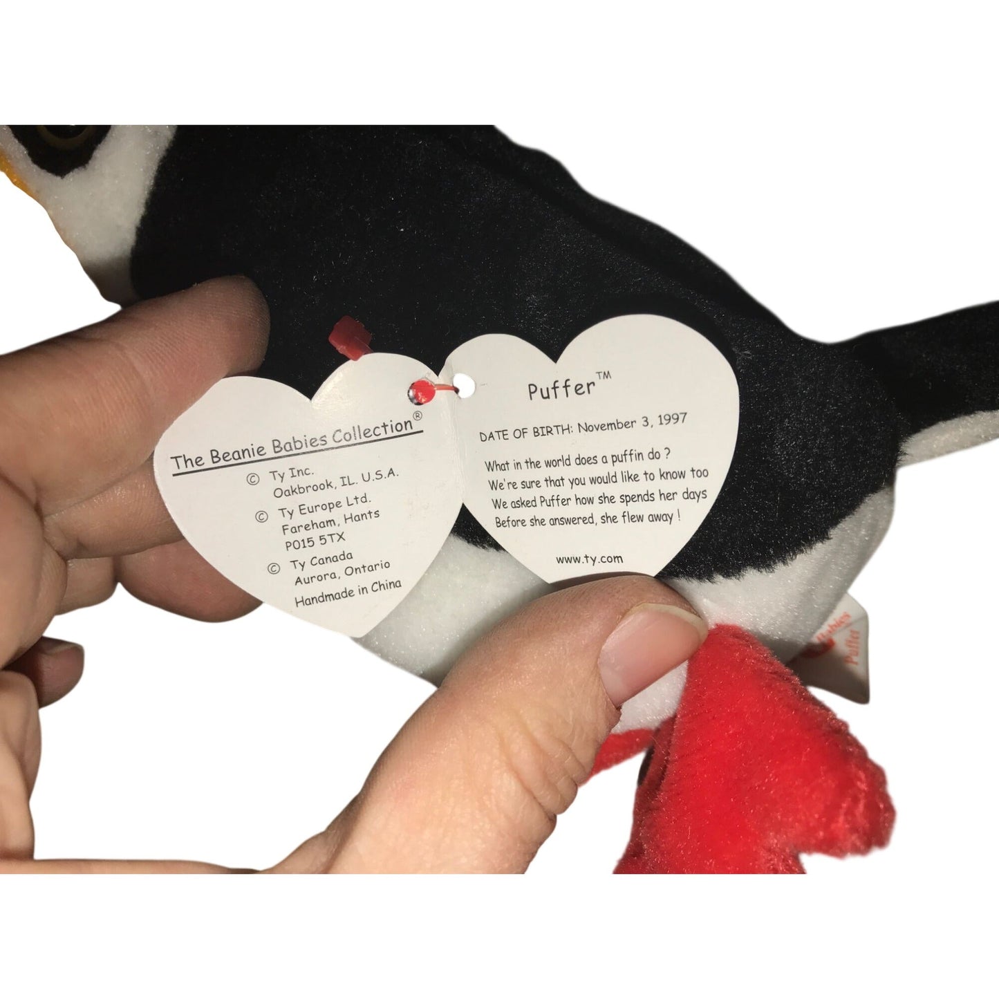 1997 Puffer the Puffin Beanie Baby TY Beanie Baby  A+ Stuff Plush Toys / Stuffed Animals