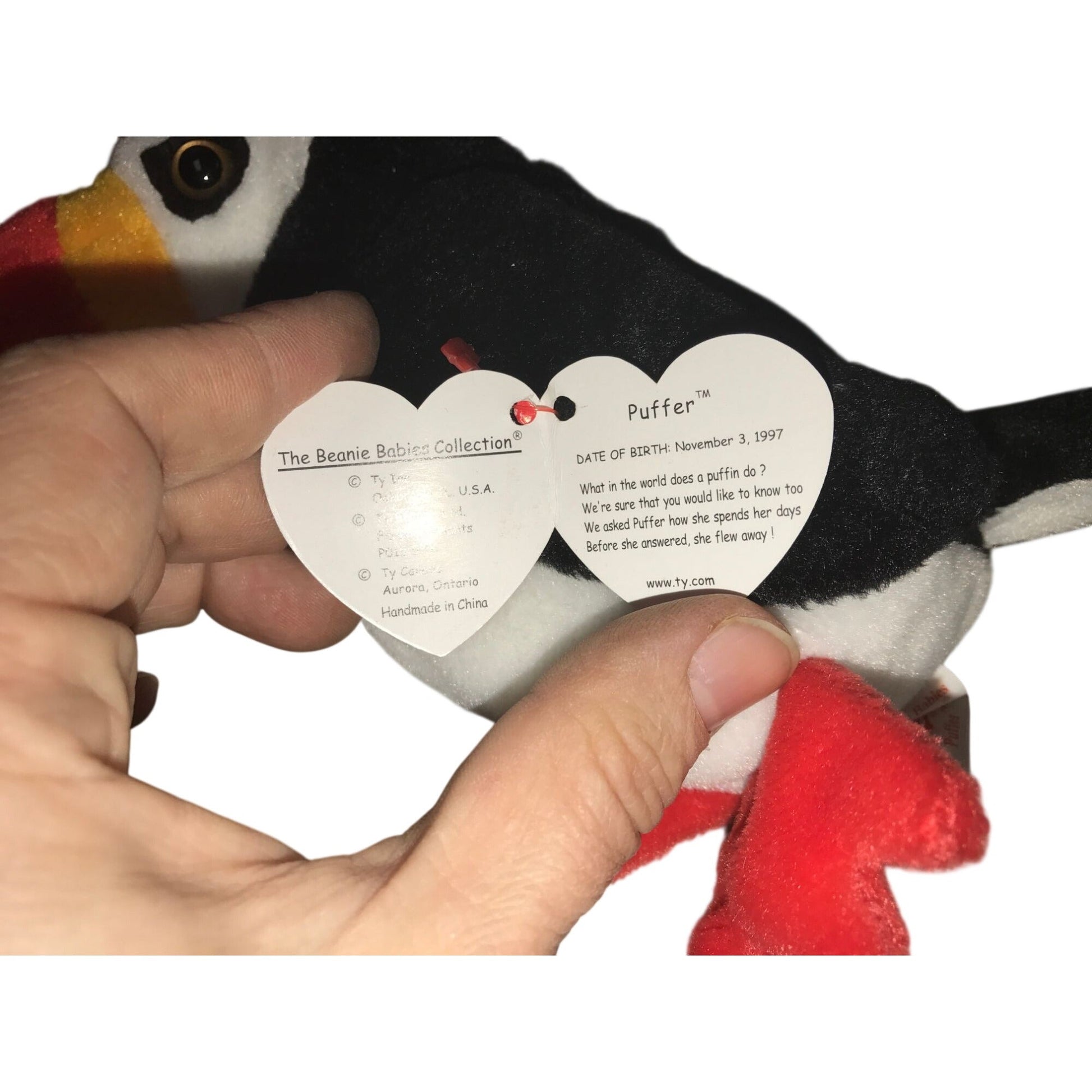 1997 Puffer the Puffin Beanie Baby TY Beanie Baby  A+ Stuff Plush Toys / Stuffed Animals