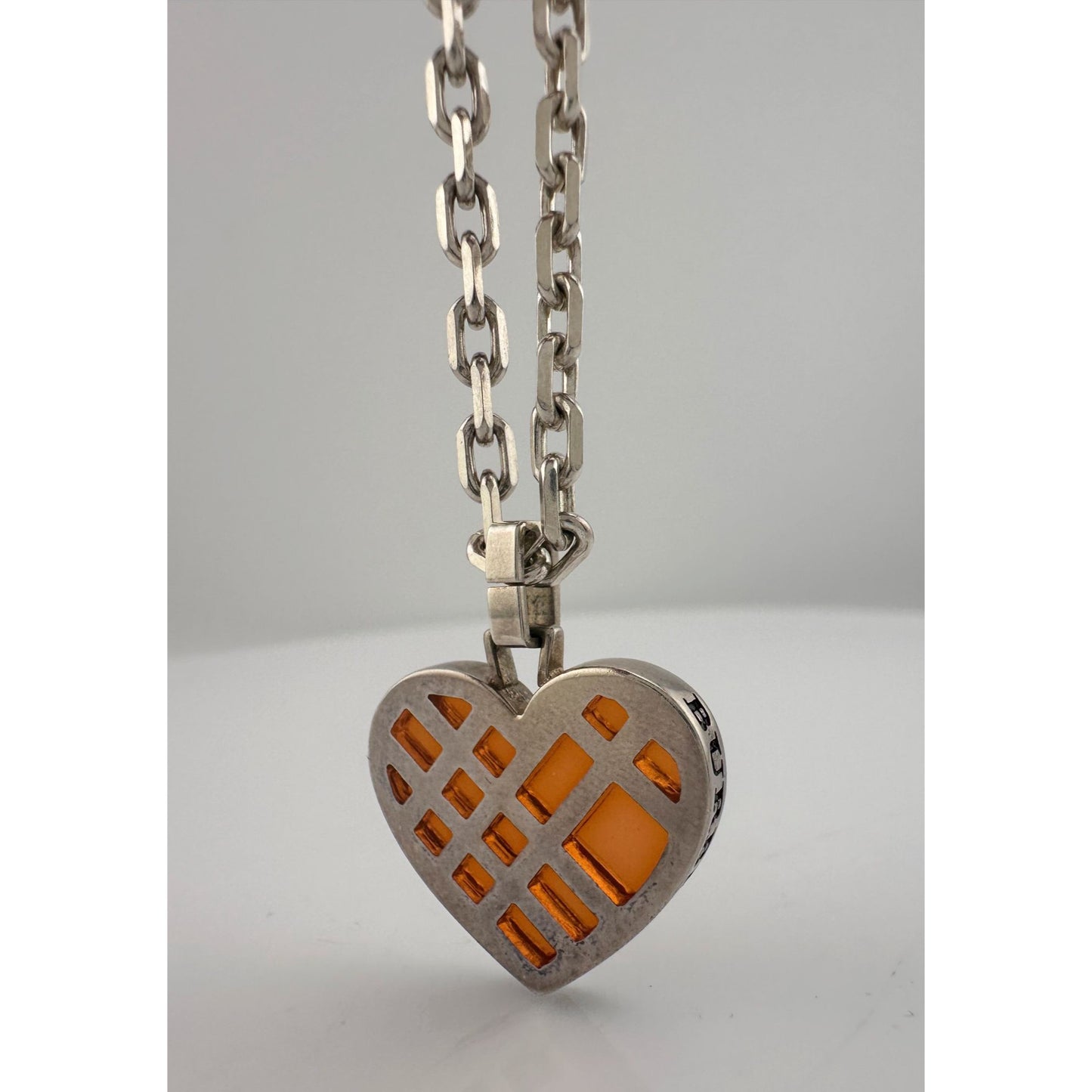 Burberry Blue Label Opaque Orange Silver Woven Check Heart