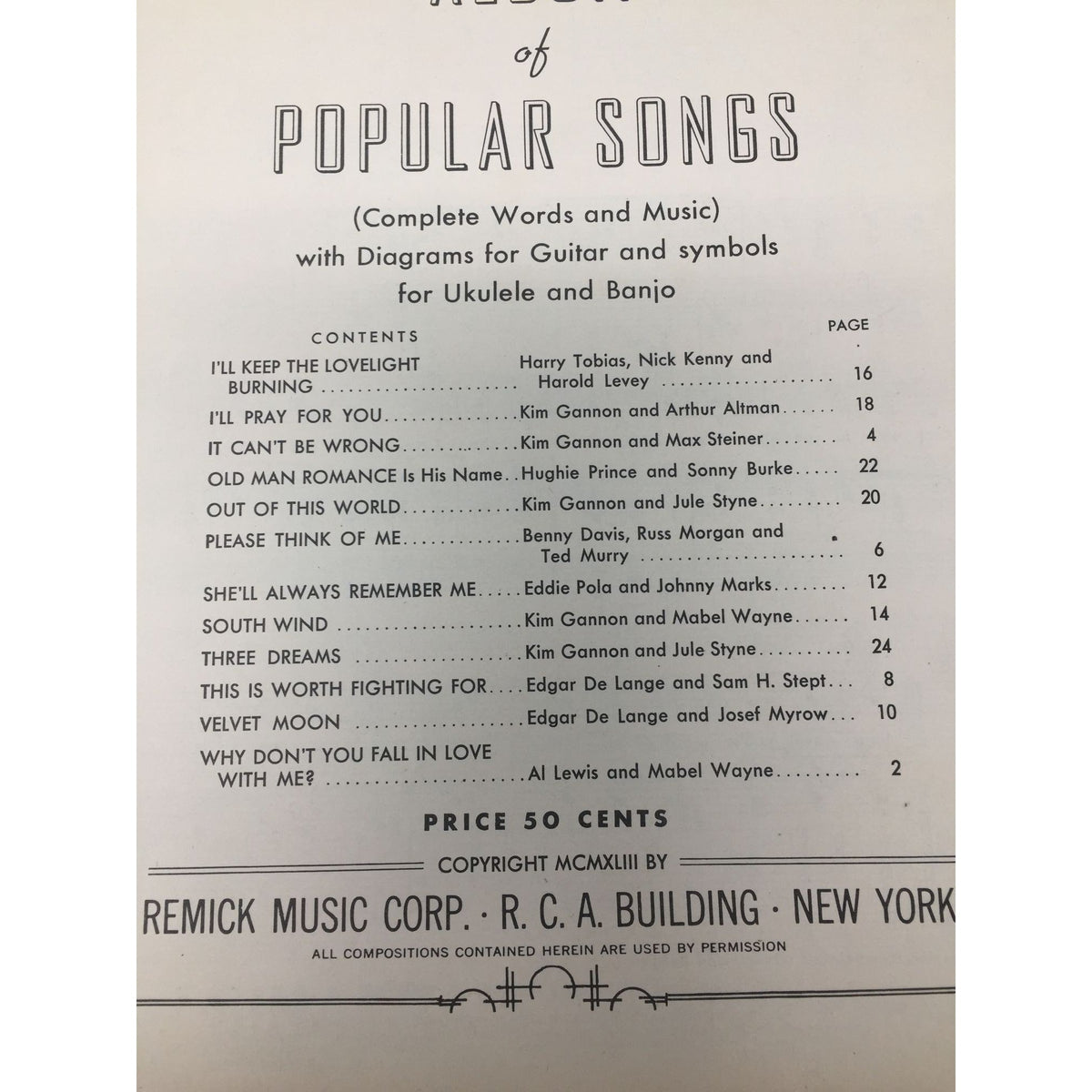 Vintage Copy of Rainbow Album of Popular Songs, Book Three A+ Stuff  A+ Stuff Sheet Music