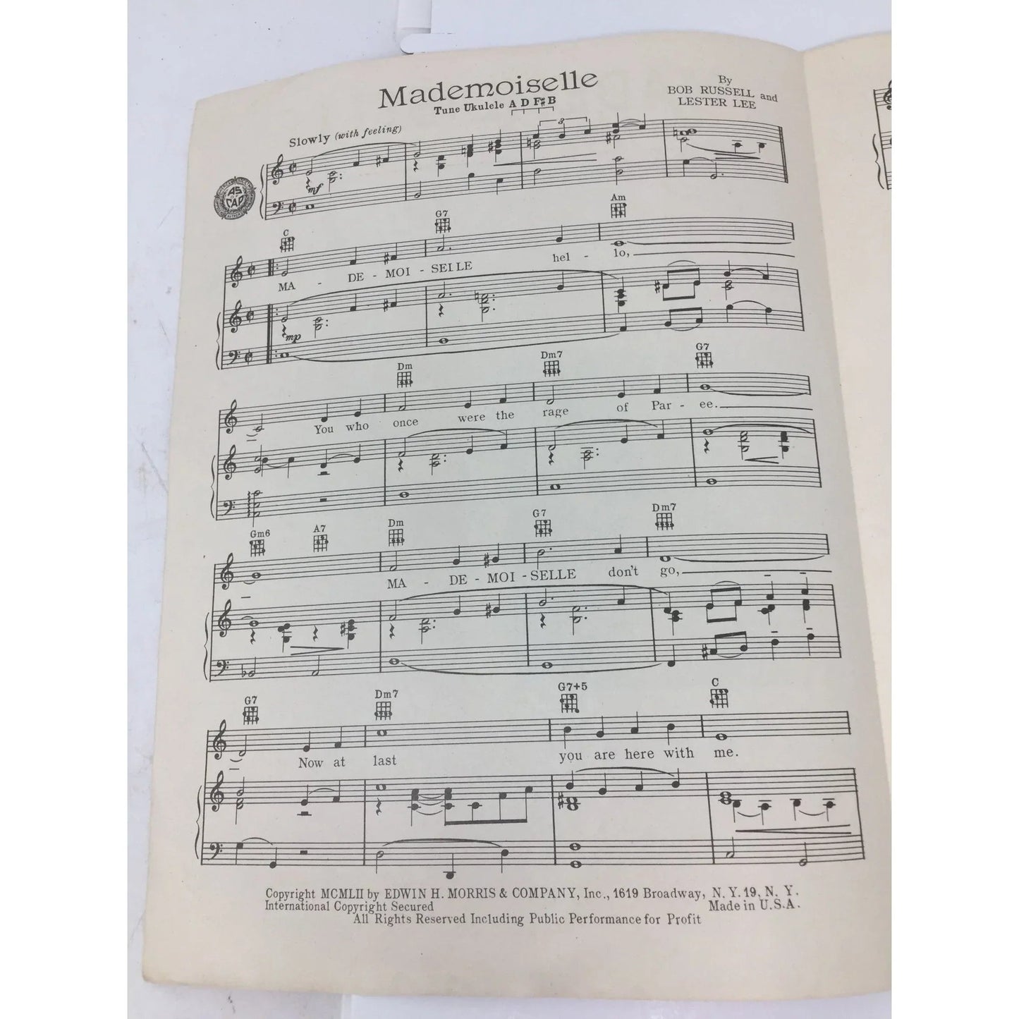 MADEMOISELLE By Bob Russell and Lester Lee (Sample copy) - A+ Stuff - Sheet Music - A+ Stuff
