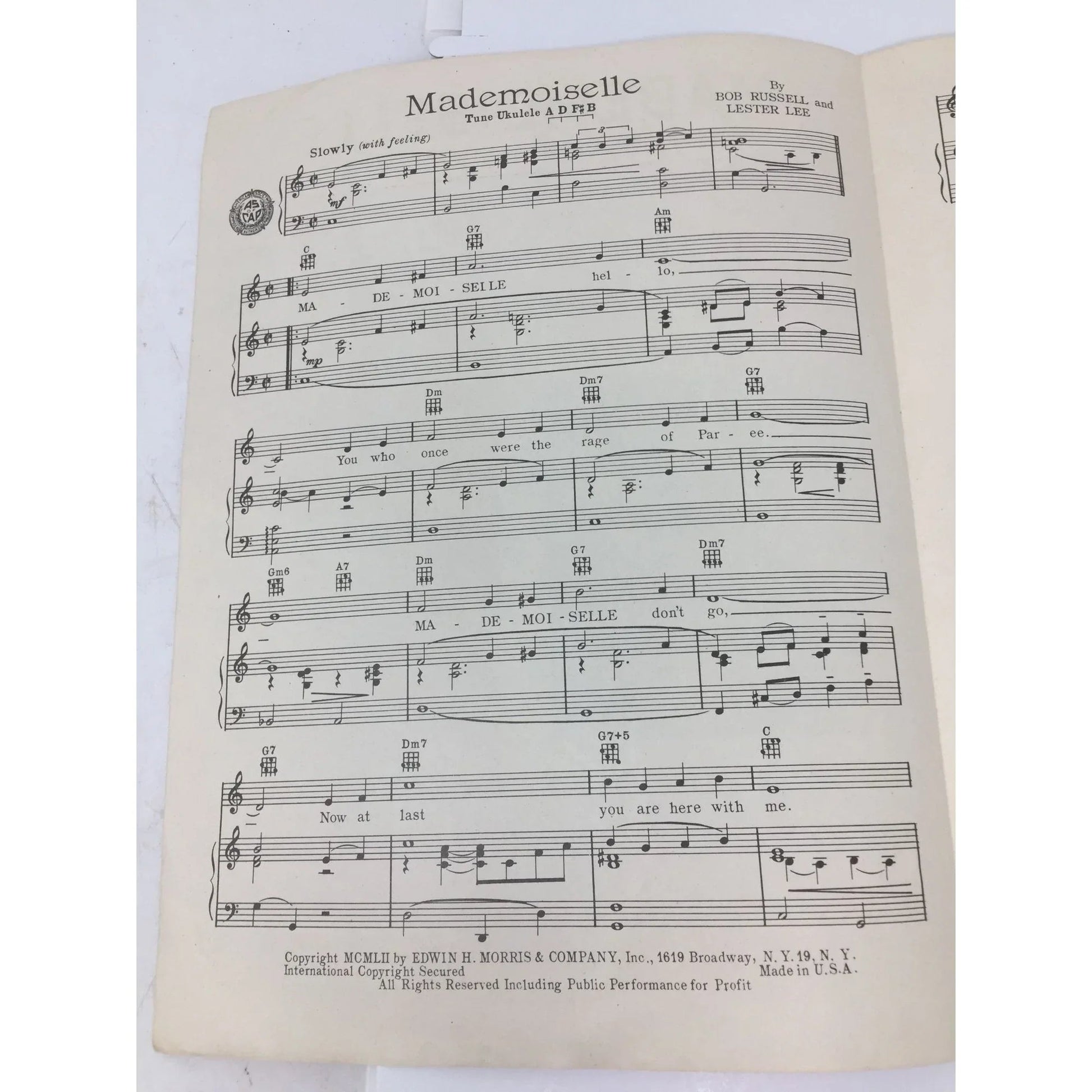 MADEMOISELLE By Bob Russell and Lester Lee (Sample copy) - A+ Stuff - Sheet Music - A+ Stuff