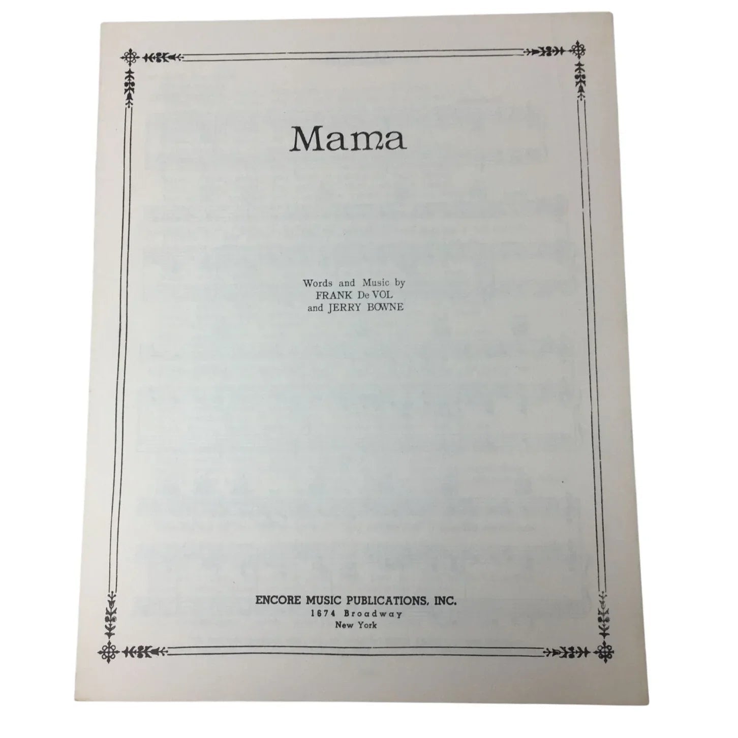 ''Mama'' by Frank De Vol and Jerry Bowne Vintage 1941 Sheet music - Encore music publications inc - sheet music - A+ Stuff