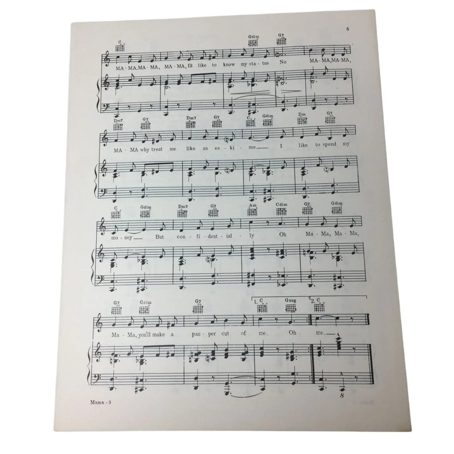 ''Mama'' by Frank De Vol and Jerry Bowne Vintage 1941 Sheet music - Encore music publications inc - sheet music - A+ Stuff