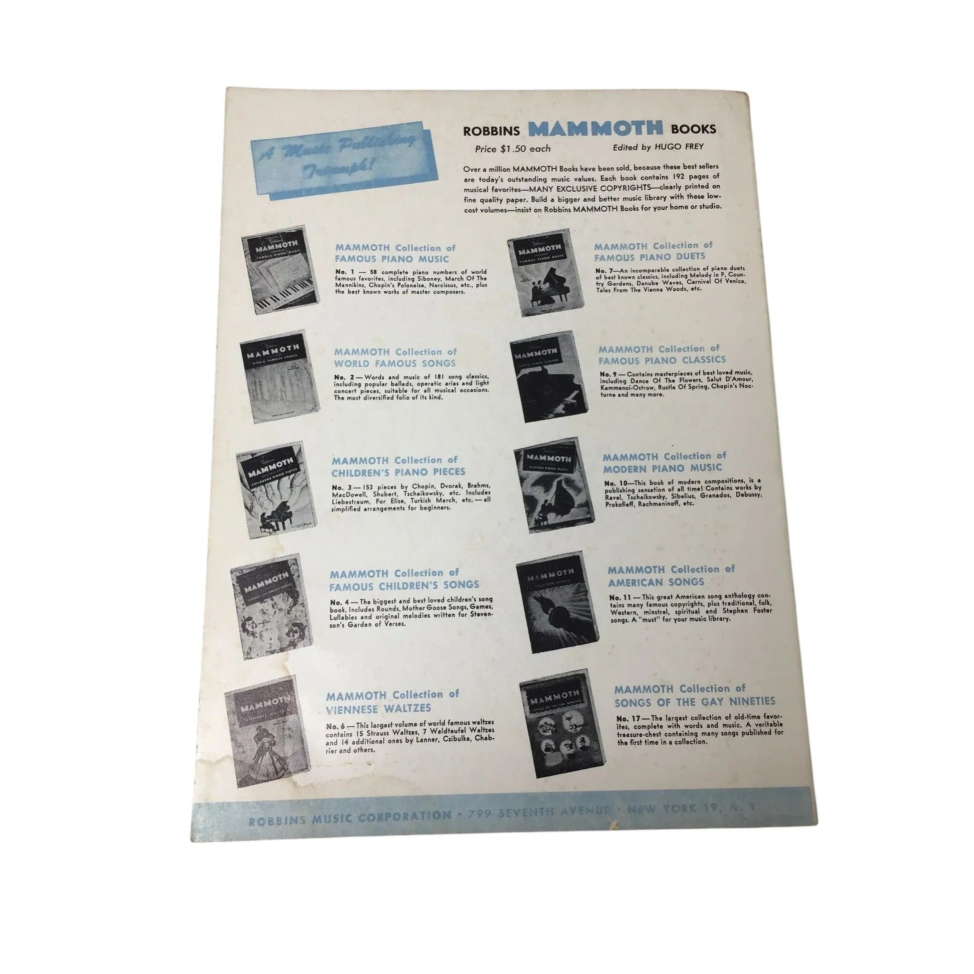 Mammoth Series No. 7 Robbins Mammoth Collection of Songs of The Gay Nineties - A+ Stuff - SHEET MUSIC - A+ Stuff