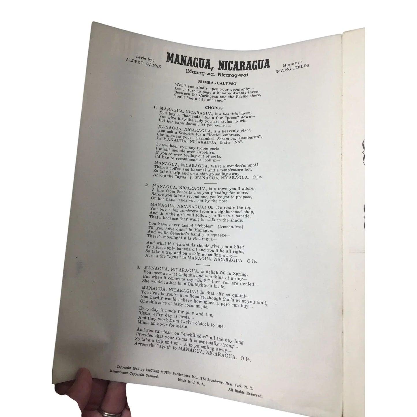 ''MANAGUA NICARAGUA'' Manag - wa Nicarag - wa Sheet Music - A+ Stuff - Sheet Music - A+ Stuff