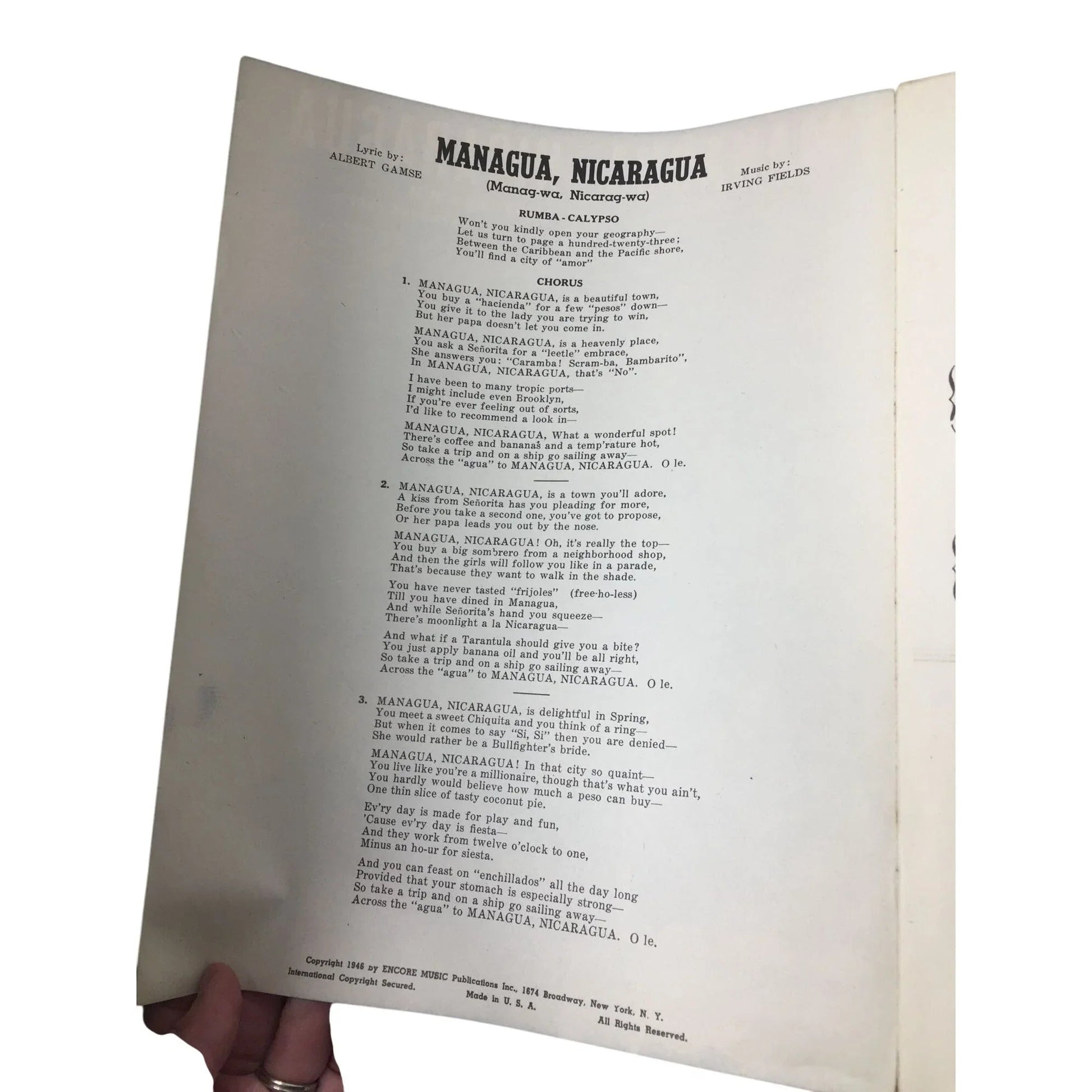 ''MANAGUA NICARAGUA'' Manag - wa Nicarag - wa Sheet Music - A+ Stuff - Sheet Music - A+ Stuff