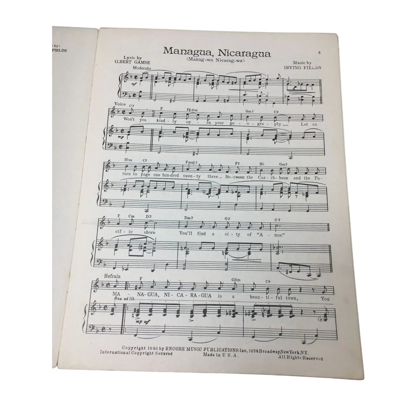 ''MANAGUA NICARAGUA'' Manag - wa Nicarag - wa Sheet Music - A+ Stuff - Sheet Music - A+ Stuff