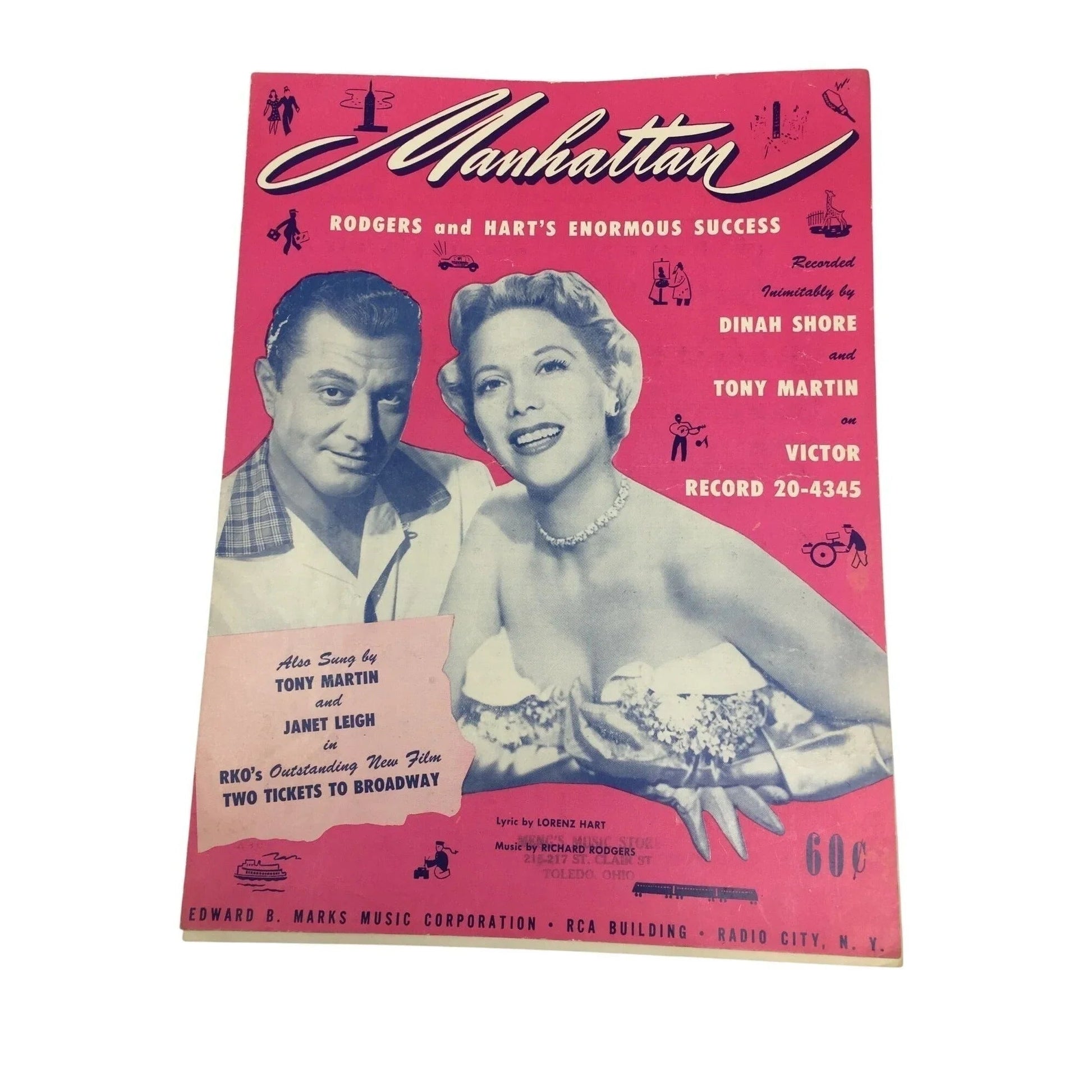''Manhattan'' Rodgers and Hart's Enormous Success by Dinah Shore and Tony Martin - A+ Stuff - SHEET MUSIC - A+ Stuff
