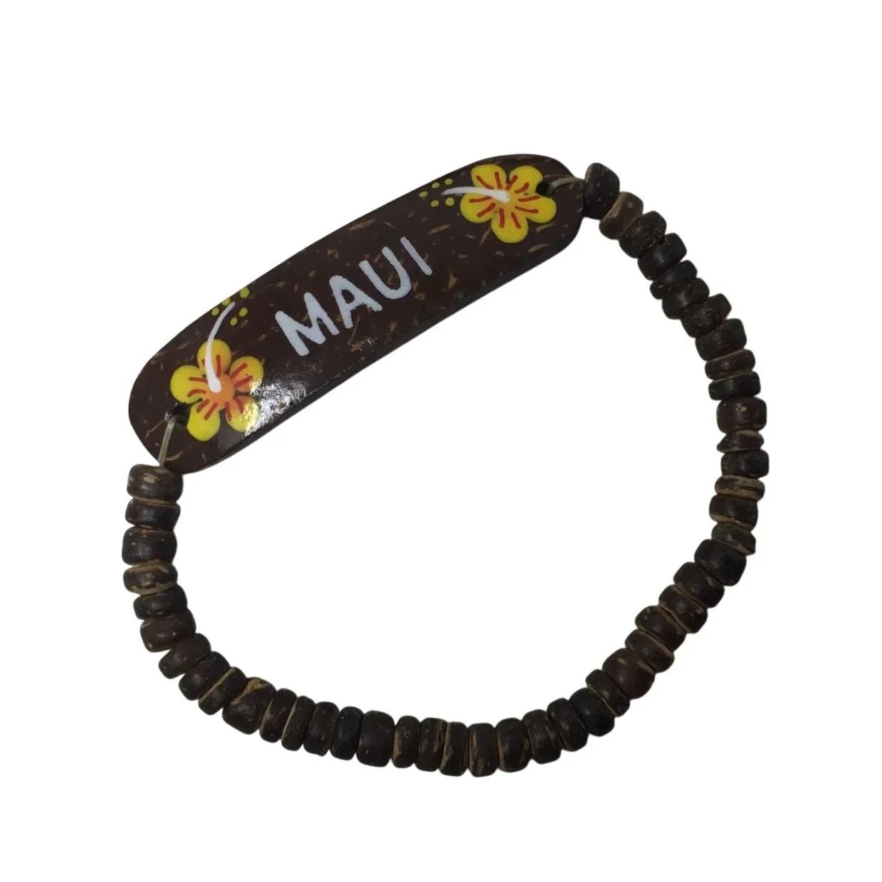 ''MAUI'' Hawaii Hibiscus Flower Souvenir Bracelet with Brown Beads on it - A+ Stuff - Bracelet - A+ Stuff