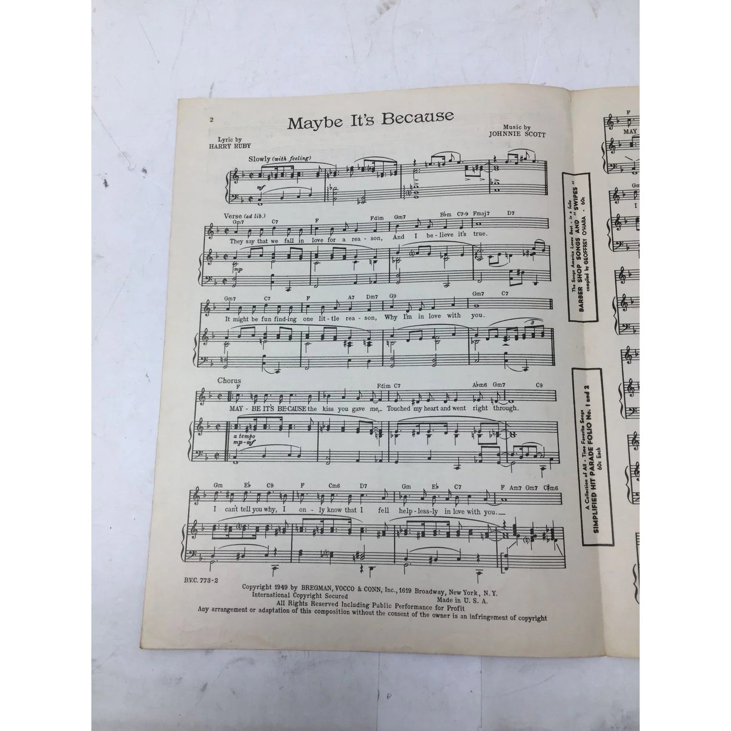 ''Maybe It's Because'' Vintage 1949 Sheet Music - A+ Stuff - sheet music - A+ Stuff