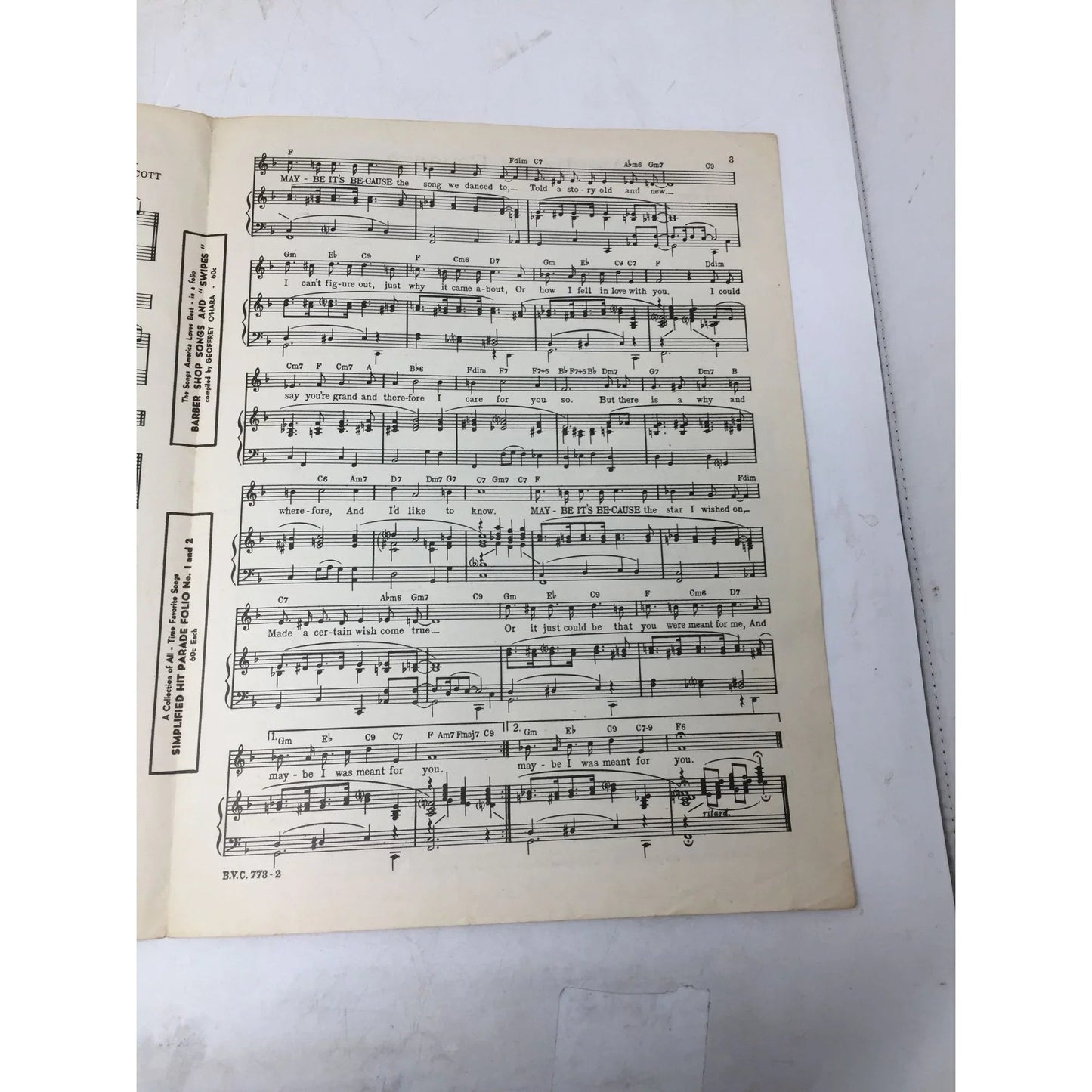 ''Maybe It's Because'' Vintage 1949 Sheet Music - A+ Stuff - sheet music - A+ Stuff
