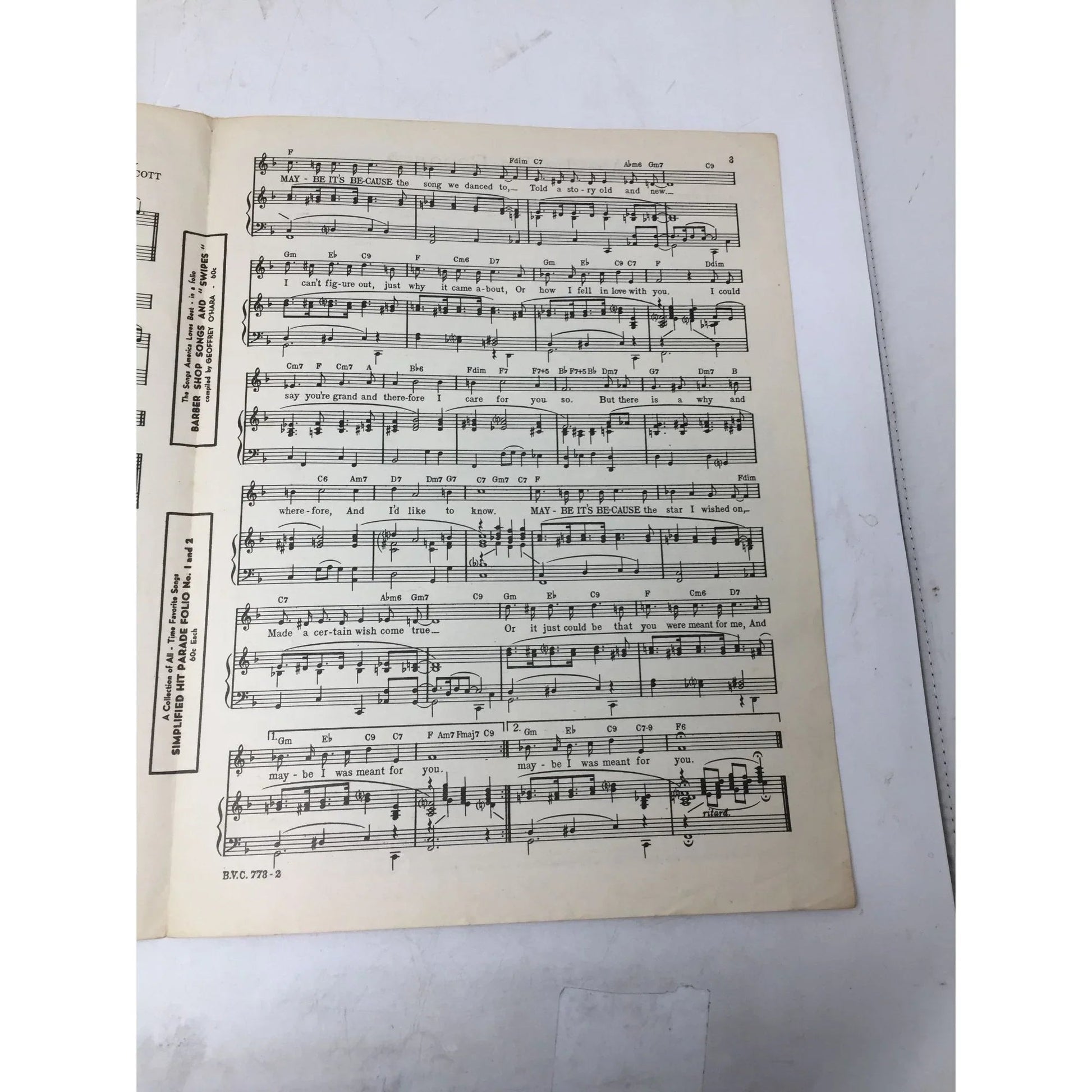 ''Maybe It's Because'' Vintage 1949 Sheet Music - A+ Stuff - sheet music - A+ Stuff