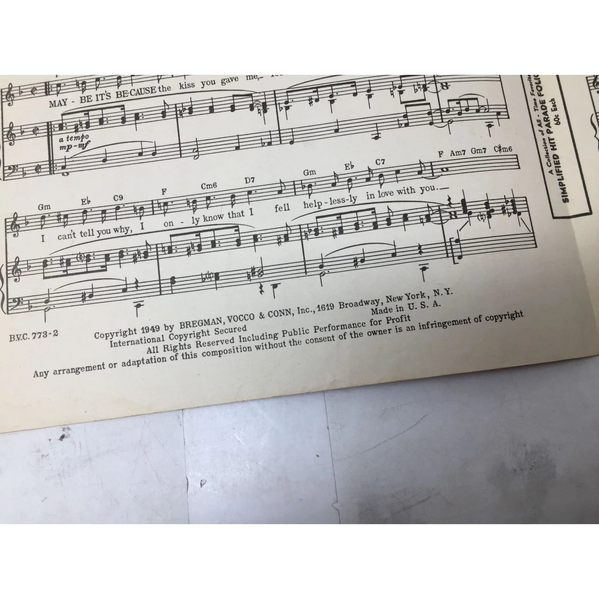 ''Maybe It's Because'' Vintage 1949 Sheet Music - A+ Stuff - sheet music - A+ Stuff