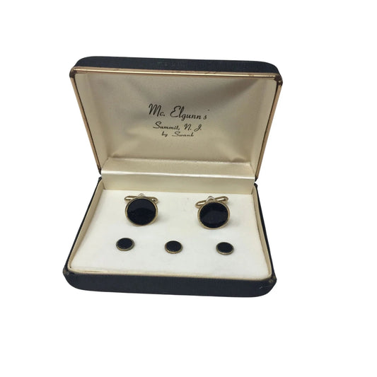 Mc. Elgunn's Summit, N.J. by Swank Black/Gold Cufflinks and Shirt studs w/ Case - A+ Stuff