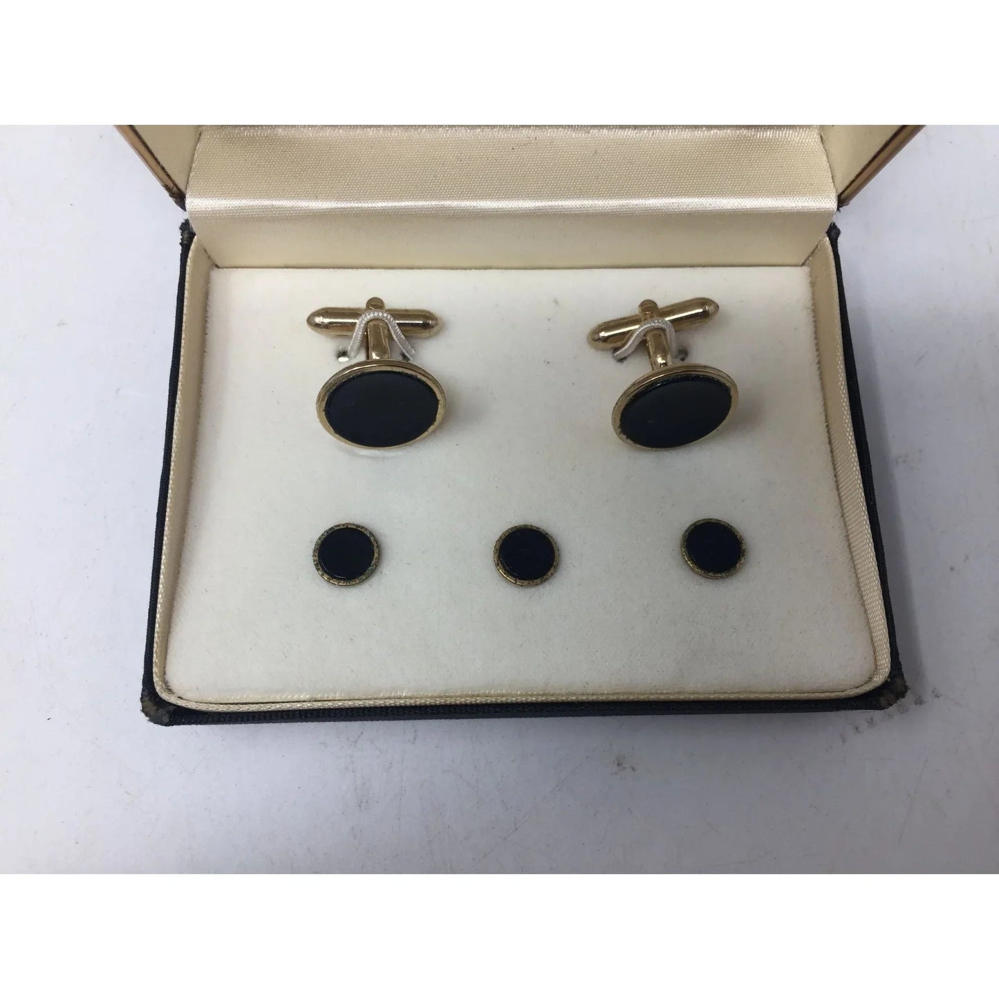 Mc. Elgunn's Summit, N.J. by Swank Black/Gold Cufflinks and Shirt studs w/ Case - A+ Stuff