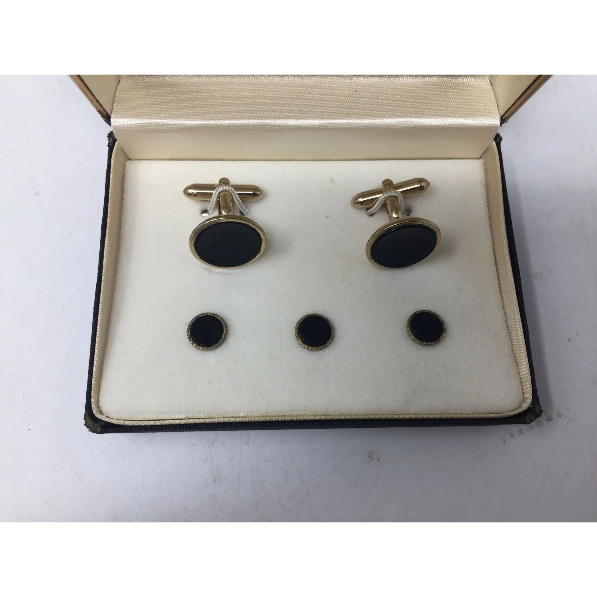 Mc. Elgunn's Summit, N.J. by Swank Black/Gold Cufflinks and Shirt studs w/ Case - A+ Stuff