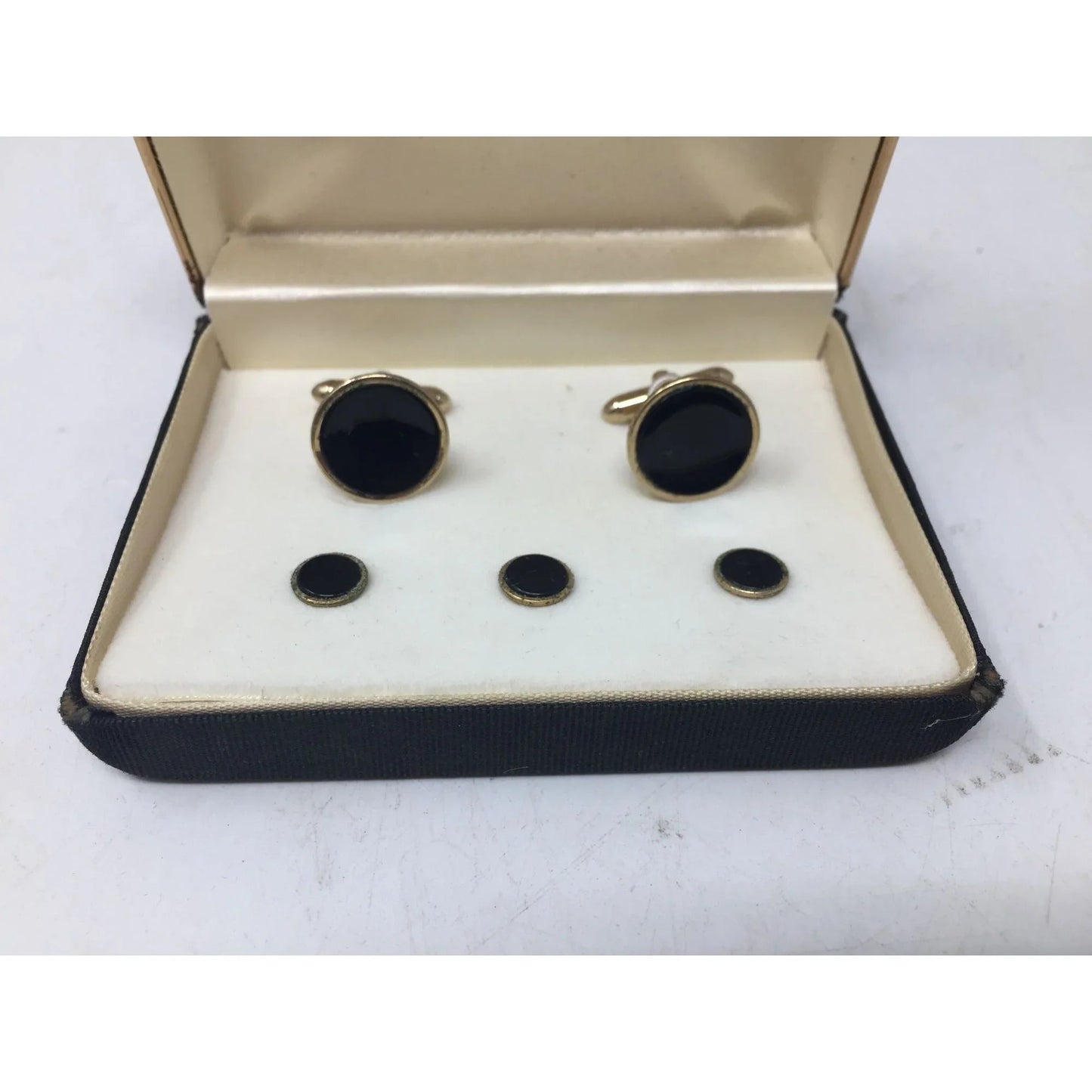 Mc. Elgunn's Summit, N.J. by Swank Black/Gold Cufflinks and Shirt studs w/ Case - A+ Stuff