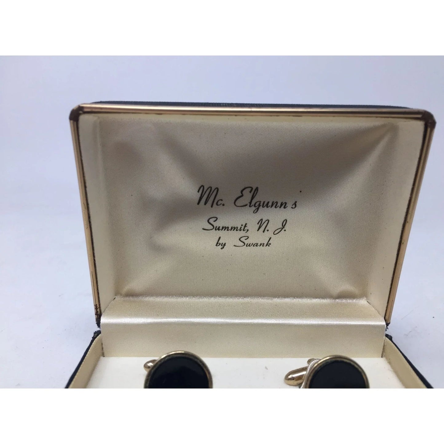 Mc. Elgunn's Summit, N.J. by Swank Black/Gold Cufflinks and Shirt studs w/ Case - A+ Stuff