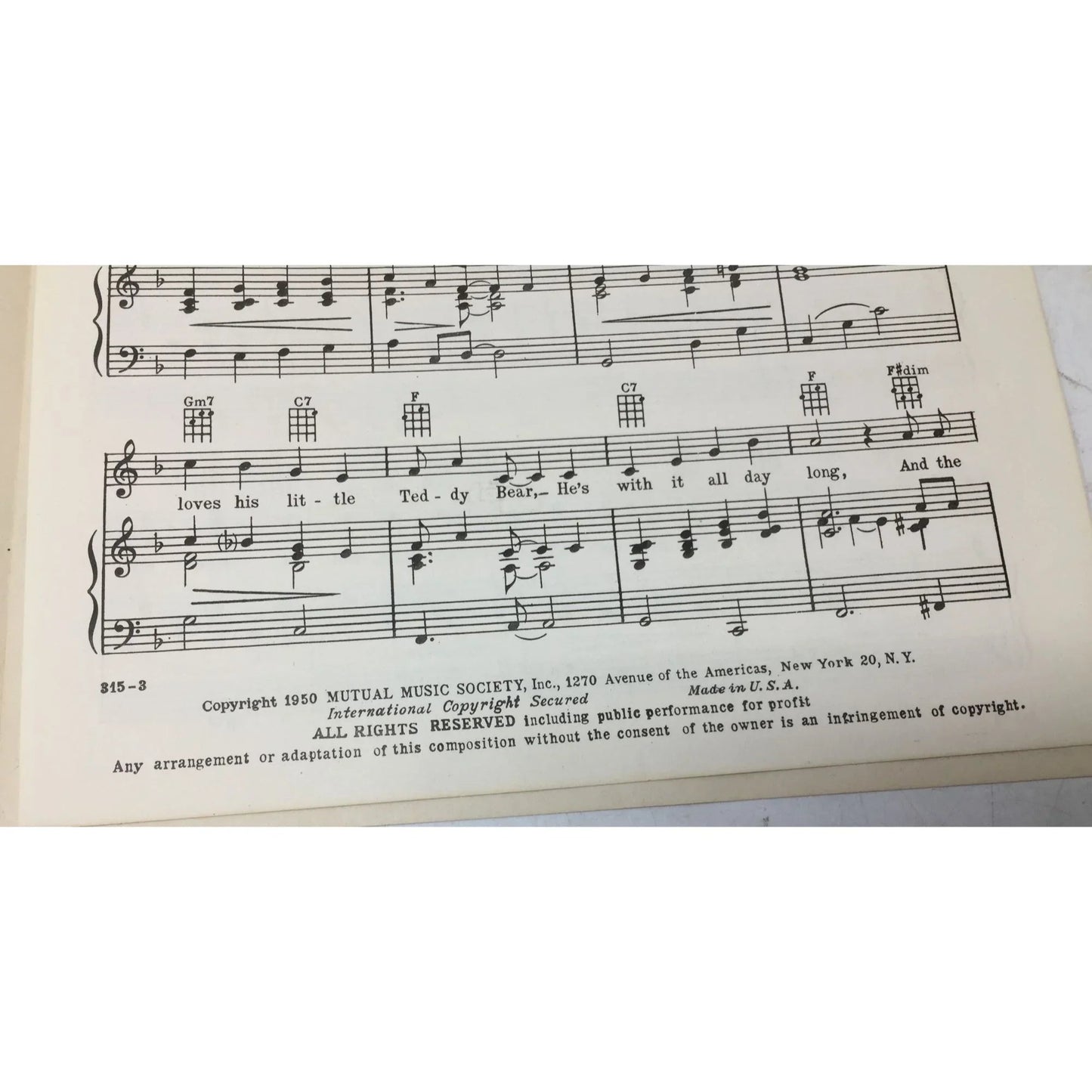 ''Me and My Teddy Bear'' Vintage 1950 Sheet Music - A+ Stuff - sheet music - A+ Stuff
