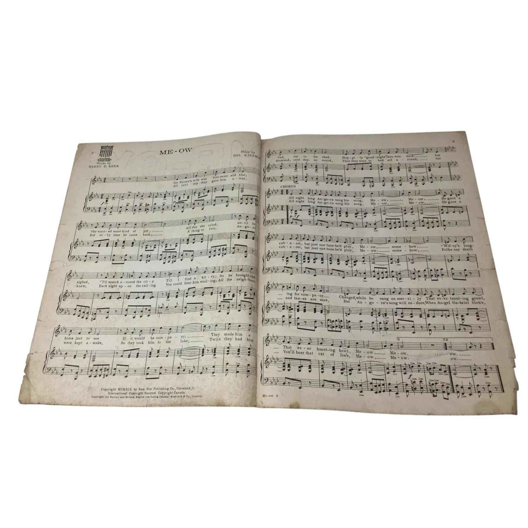 ''ME - OW'' Song 1919 Sam Fox Sheet Music - A+ Stuff - SHEET MUSIC - A+ Stuff