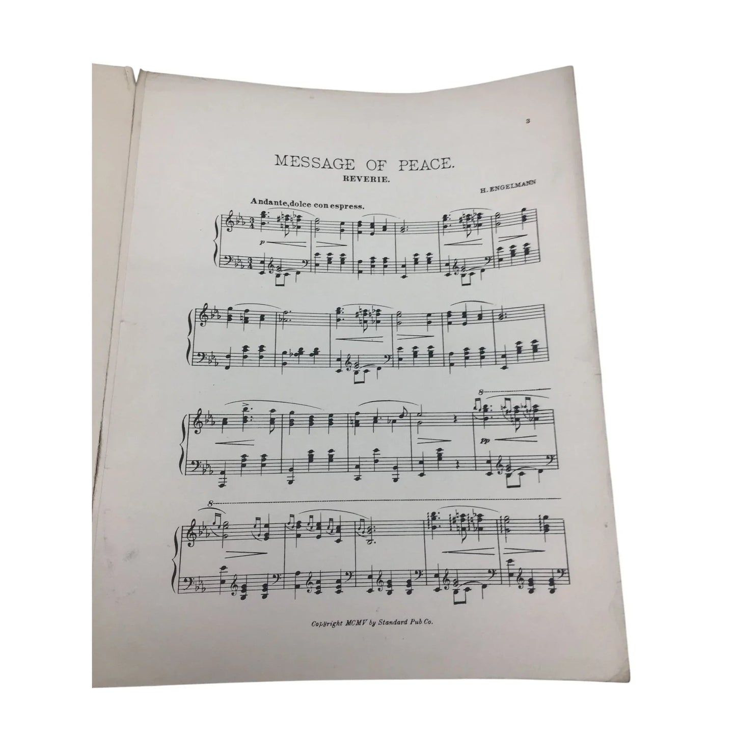 MESSAGE OF PEACE REVERIE BY H ENGELMANN - VINTAGE SHEET MUSIC - A+ Stuff - SHEET MUSIC - A+ Stuff